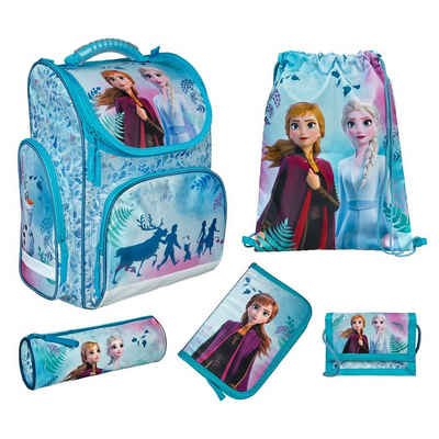 Familando Schulranzen Clou (Set, 5-tlg., inkl. Federmäppchen (nicht gefüllt), Disney Die Eiskönigin FROZEN Princess Anna & Elsa