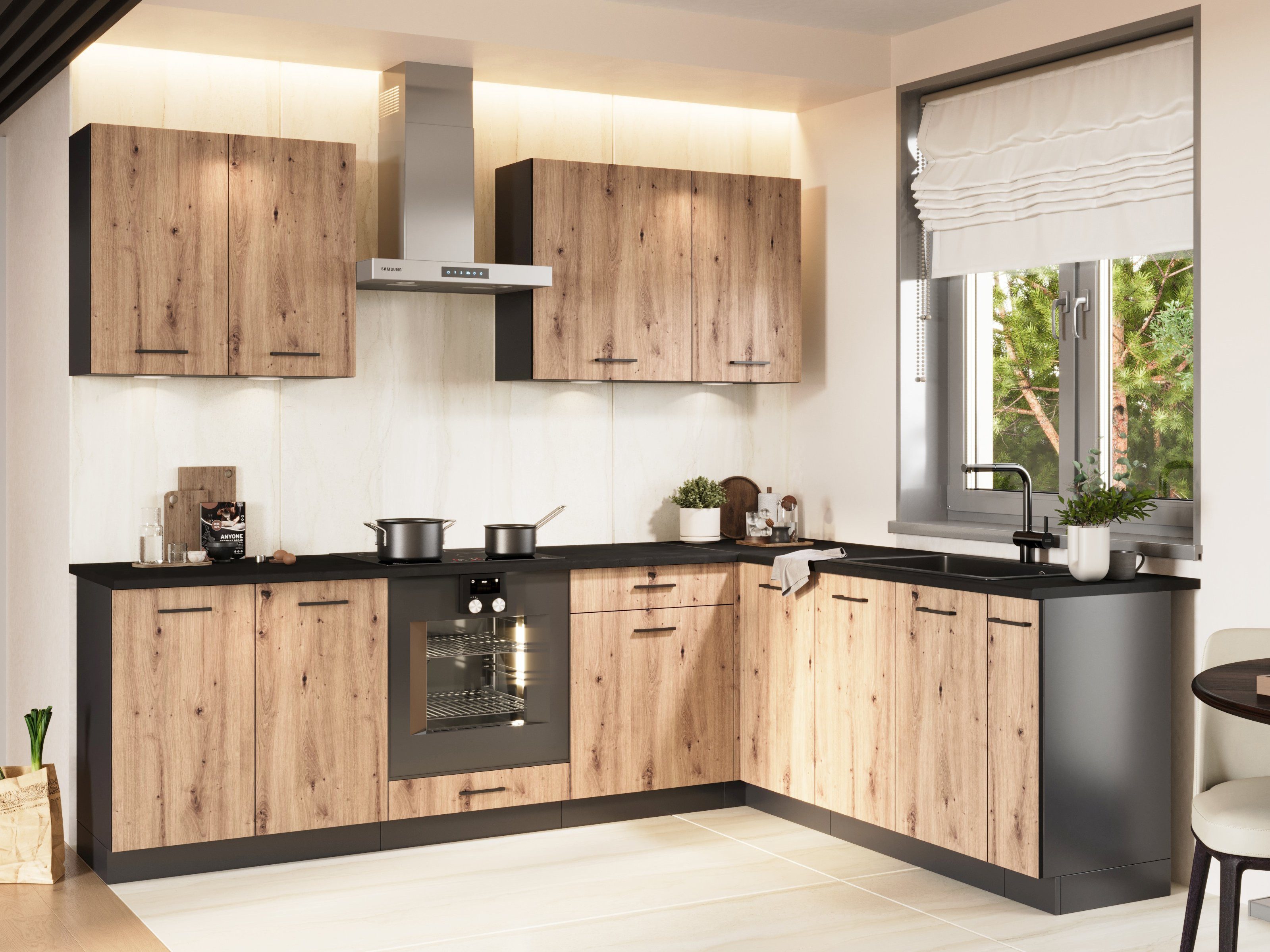 Möbel für Dich Winkelküche Eckküche in L-Form Anika 260x200 cm, 9-teilig, m günstig online kaufen