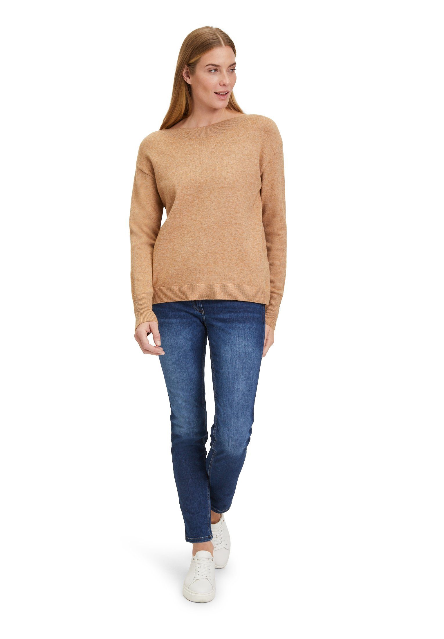 Glitzersteine Barclay Betty Melange langarm (1-tlg) Camel Strickpullover