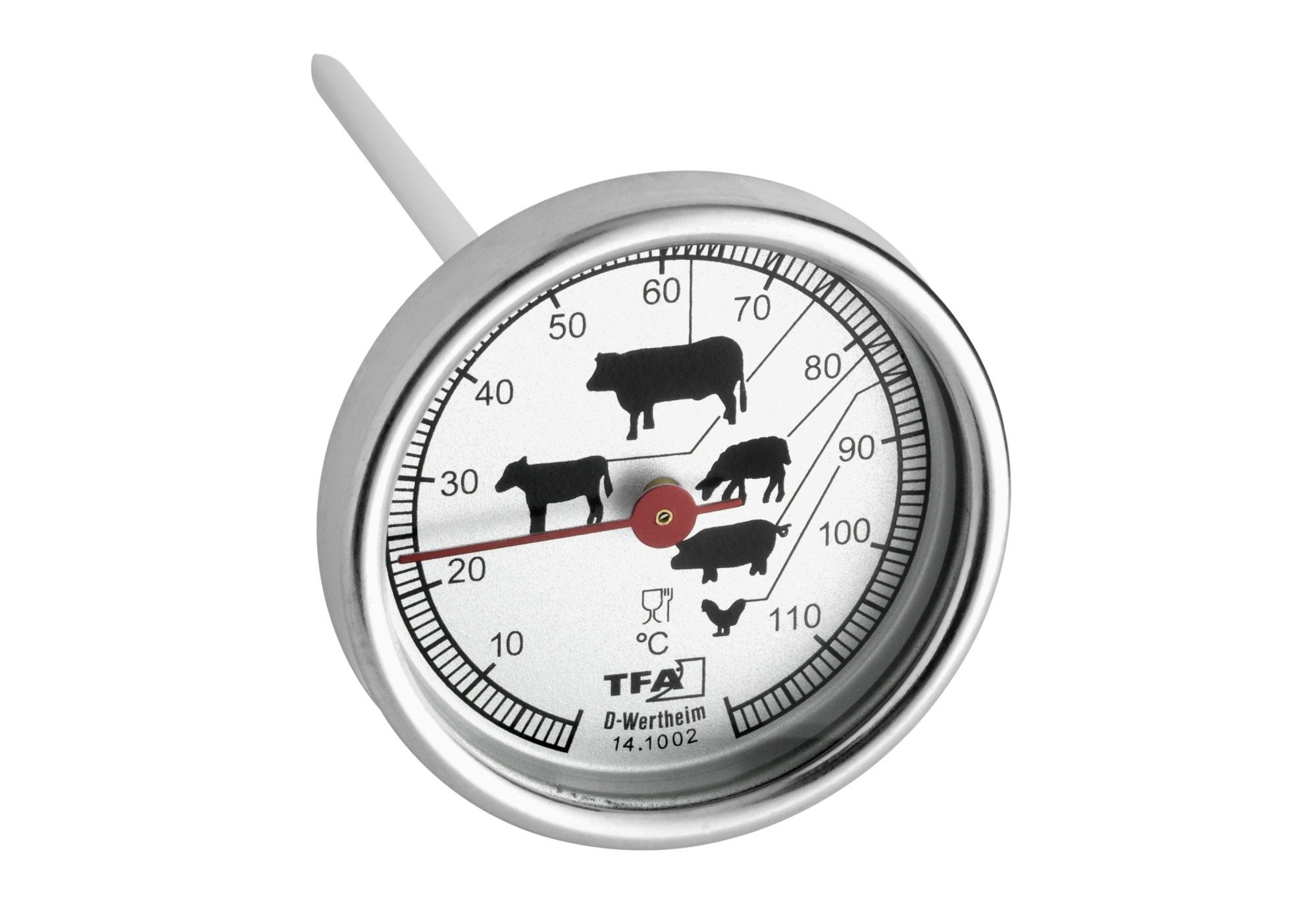 TFA Dostmann Bratenthermometer Bratenthermometer aus Edelstahl mit Tierabbildungen, Tierabbildungen zur Bestimmung des Garpunktes