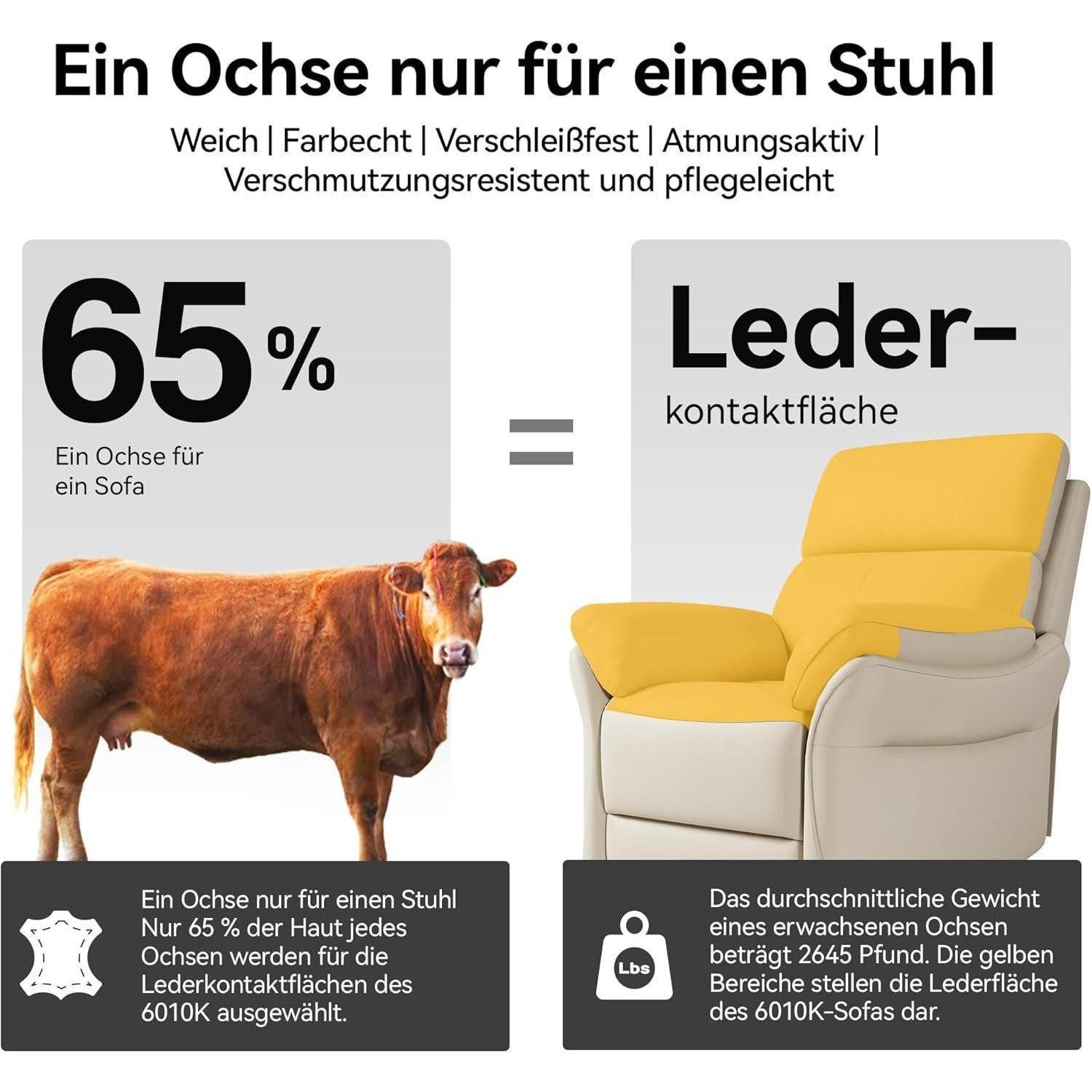 LuxusKollektion TV-Sessel Relaxsessel Echtleder Liegefunktion Fernsehsessel Beige – Bild 4 von 5