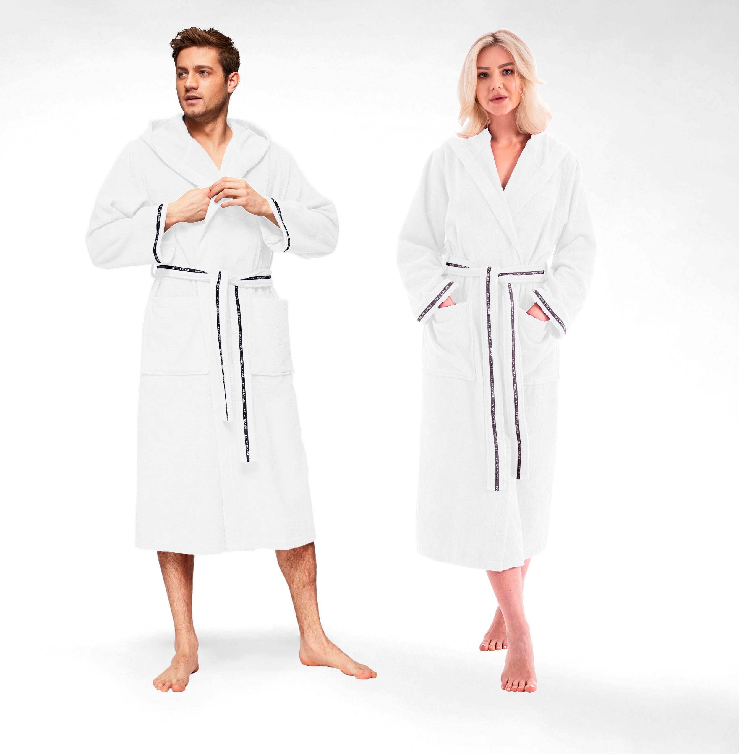Bruno Banani Herrenbademantel Danny, Normallänge & Überlänge, auch in extra lang, Hotelbademantel, Langform, Walkfrottee, Kapuze, Gürtel, mit Logostreifen, Herr – Bild 5 von 5
