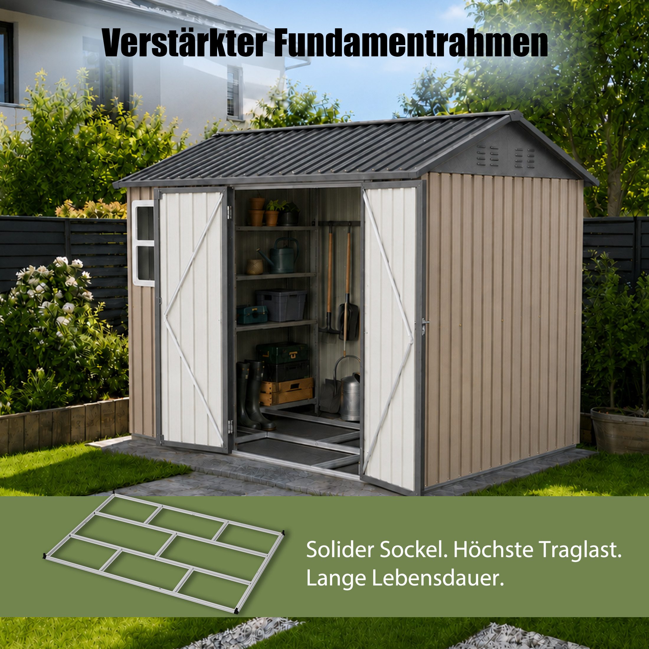 Thanaddo Gartenhaus Gartenhaus aus Metall mit Fenstern, (Metallhütte (8 x 6 Fuß), 251×180×201cm) – Bild 5 von 5