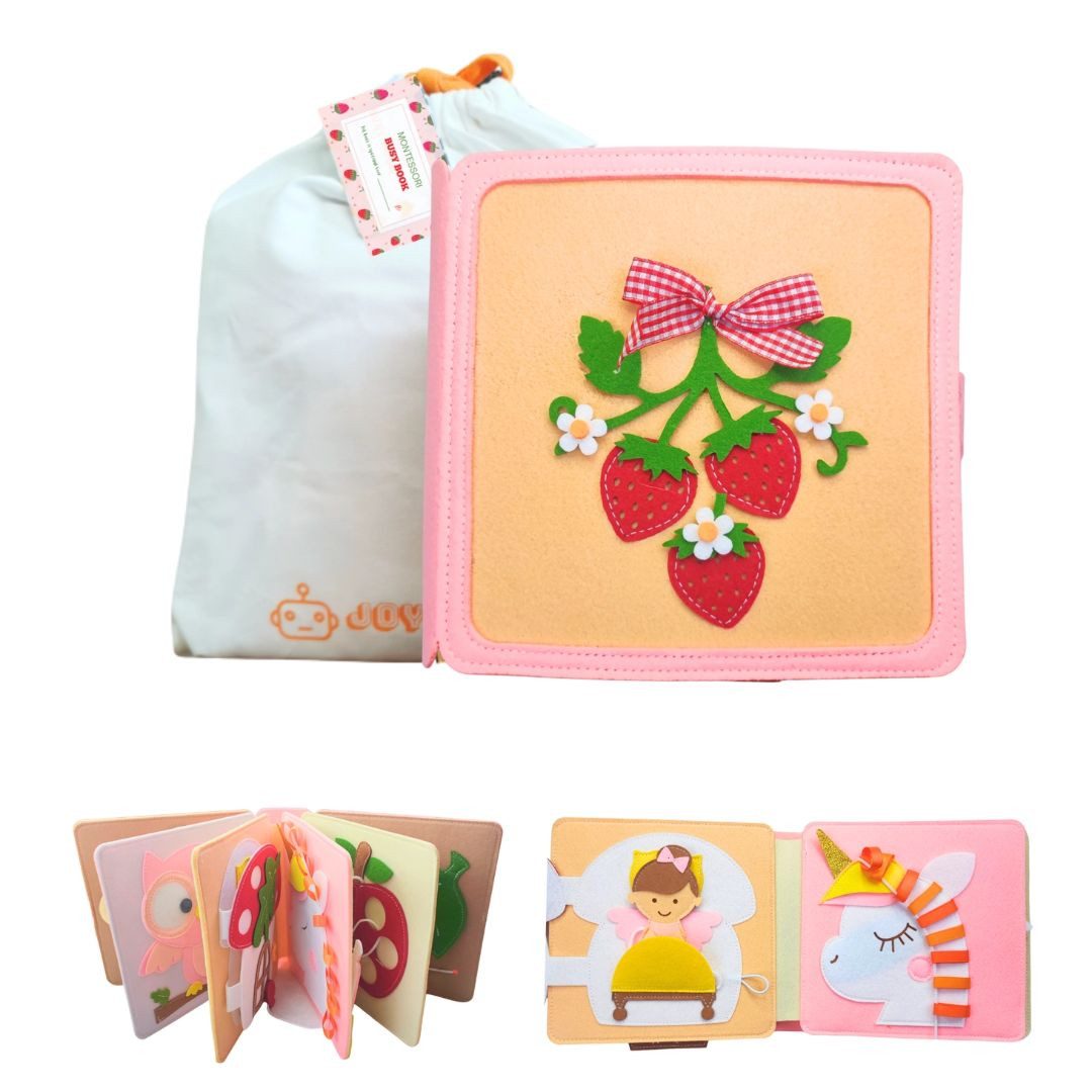 suebidou Stoffbuch Montessori Aktivitätenbuch aus Filz - Busy Board Buch Giraffe / Löwe, nachhaltig, kreativ