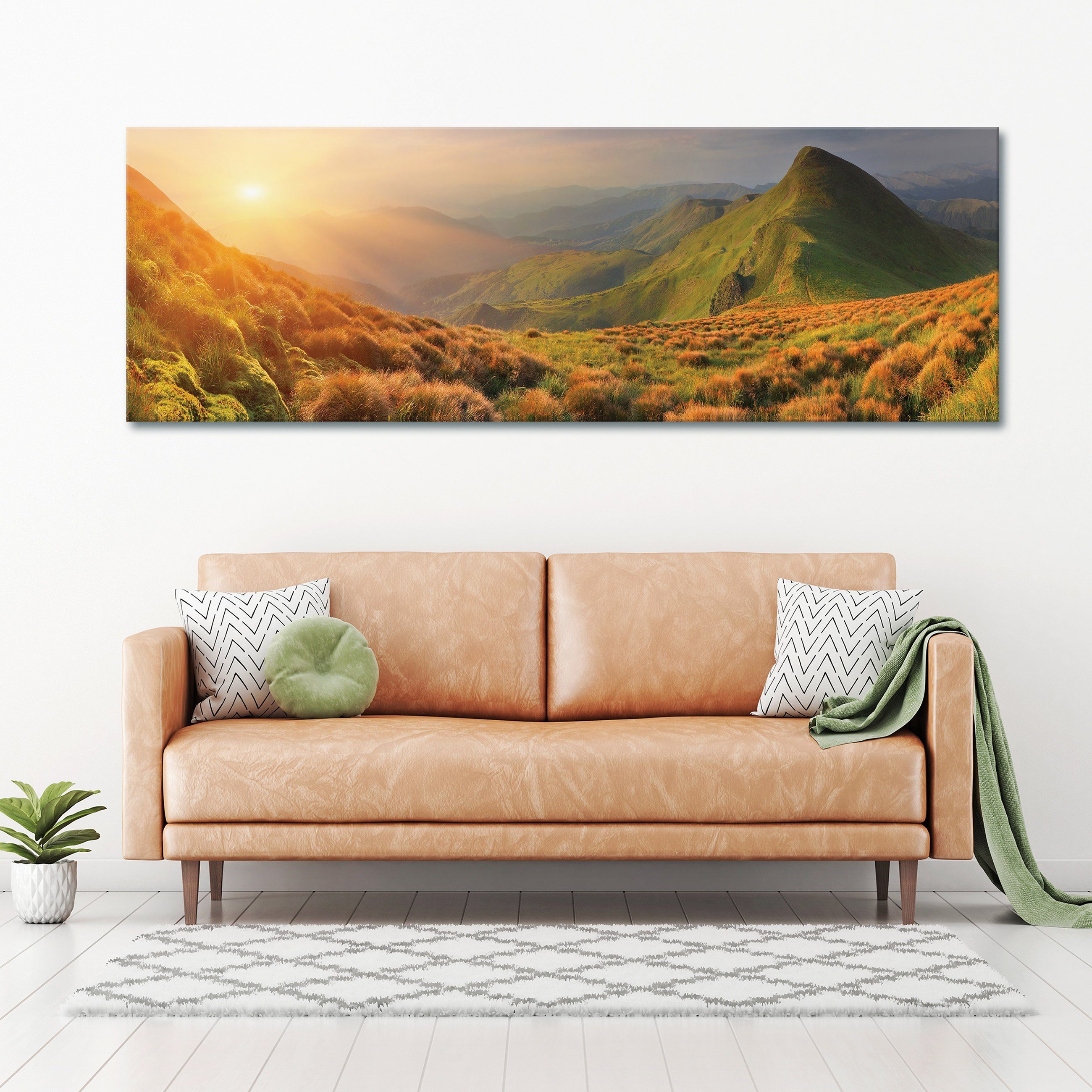 Landschaft Leinwandbild St), Groß Natur Aufhängefertig 1 Leinwandbild Wallarena Modern Bild 145x45 cm, Natur Leinwandbilder Wandbild (Einteilig, Leinwand XXL Bilder Hügel