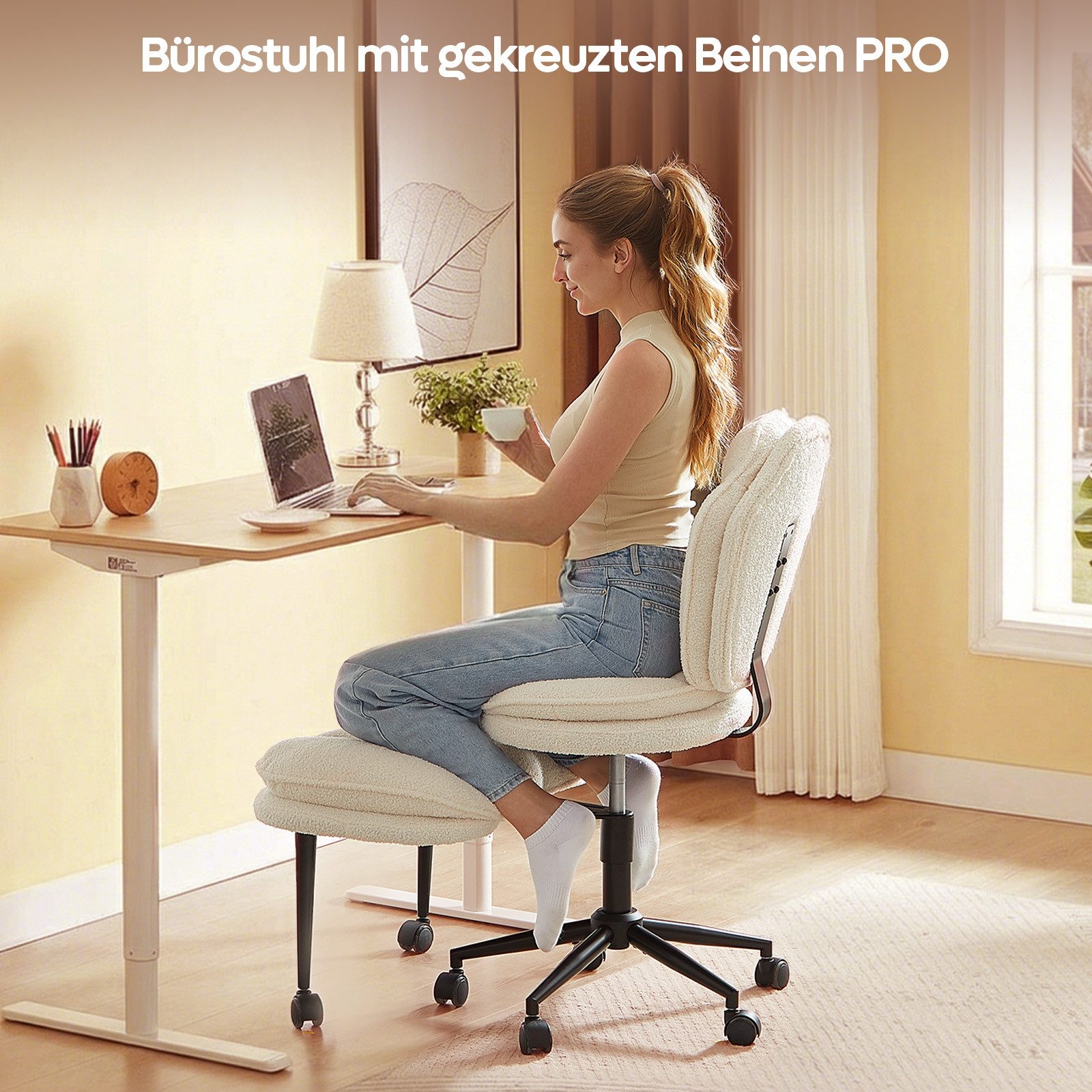 Pinmoco Polsterstuhl Bürostuhl, mehrfach drehbarer Stuhl mit Beinschwenkfunktion