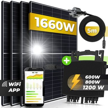 SUNNIVA Solaranlage 1660/1200W Balkonkraftwerk, 1200,00 W, Monokristallin, (E-Star 1200W Micro-Wechselrichter HERF Wifi Upgradebar Drosselbar, 4x 415W Solarmodule, Solaranlage mit 5m Anschlusskabel, Solarkabel, Photovoltaikanlage), Balkon Mini-PV Anlage genehmigungsfrei Inverter, Solarpanel Solarmodul