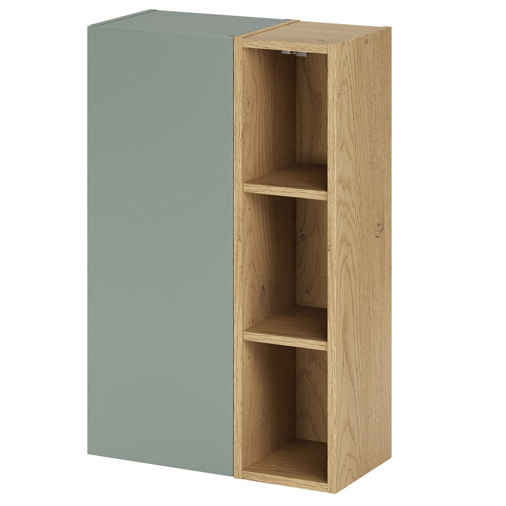 Lomadox Hängeschrank ALASSIO-56 50 cm breit in Grün matt mit Eiche, 1 Tür& 3 offene Fächer