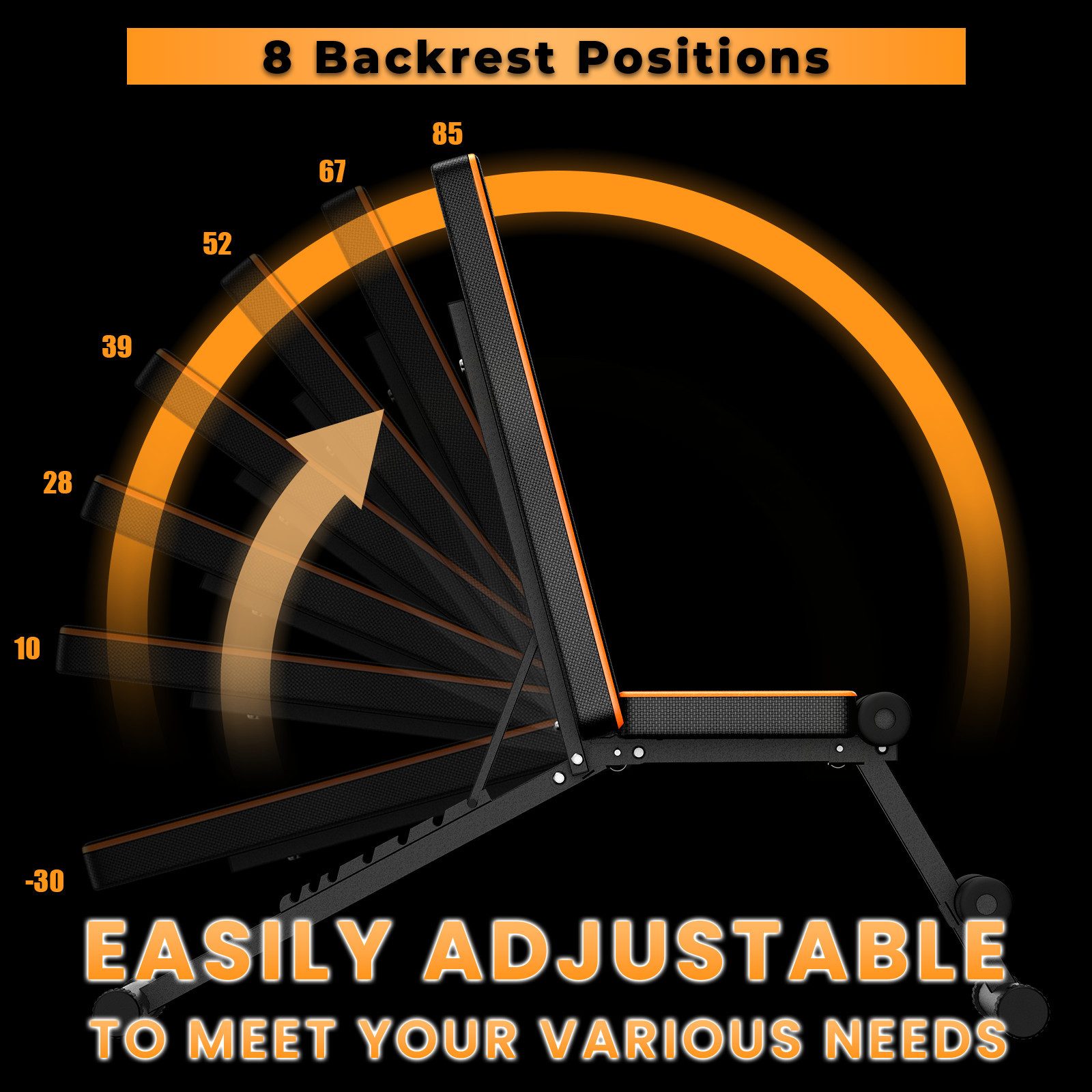 Botifly Hantelbank Verstellbare Hantelbank Mit Widerstandsbänder, (Hantelbank für Zuhause - Tragfähigkeit 400 kg - für Ganzkörpertraining), 8-Fach Rückenlehne - 4-stufig verstellbarer Sitz