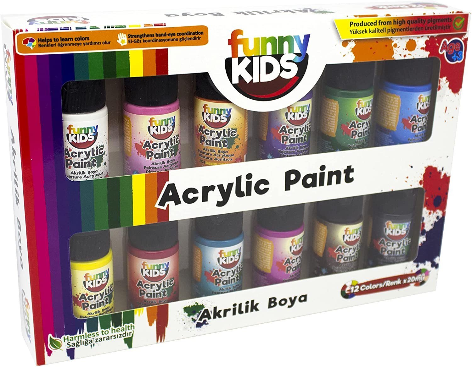 Funny Kids Kreativset Acrylfarbe 12 Farben x 20ml Set Acryl Malfarben Tuben, (12-tlg)