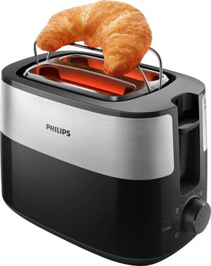 Philips Toaster HD2516/90 Daily Collection, 2 kurze Schlitze, 830 W, integrierter Brötchenaufsatz und 8 Bräunungsstufen, edelstahl/schwarz