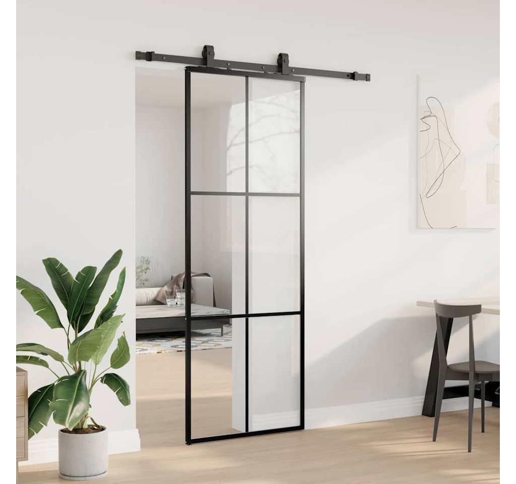 Thumbnail - vidaXL Schiebetür Schiebetür mit Beschlag Schwarz 76x205 cm ESG-Glas