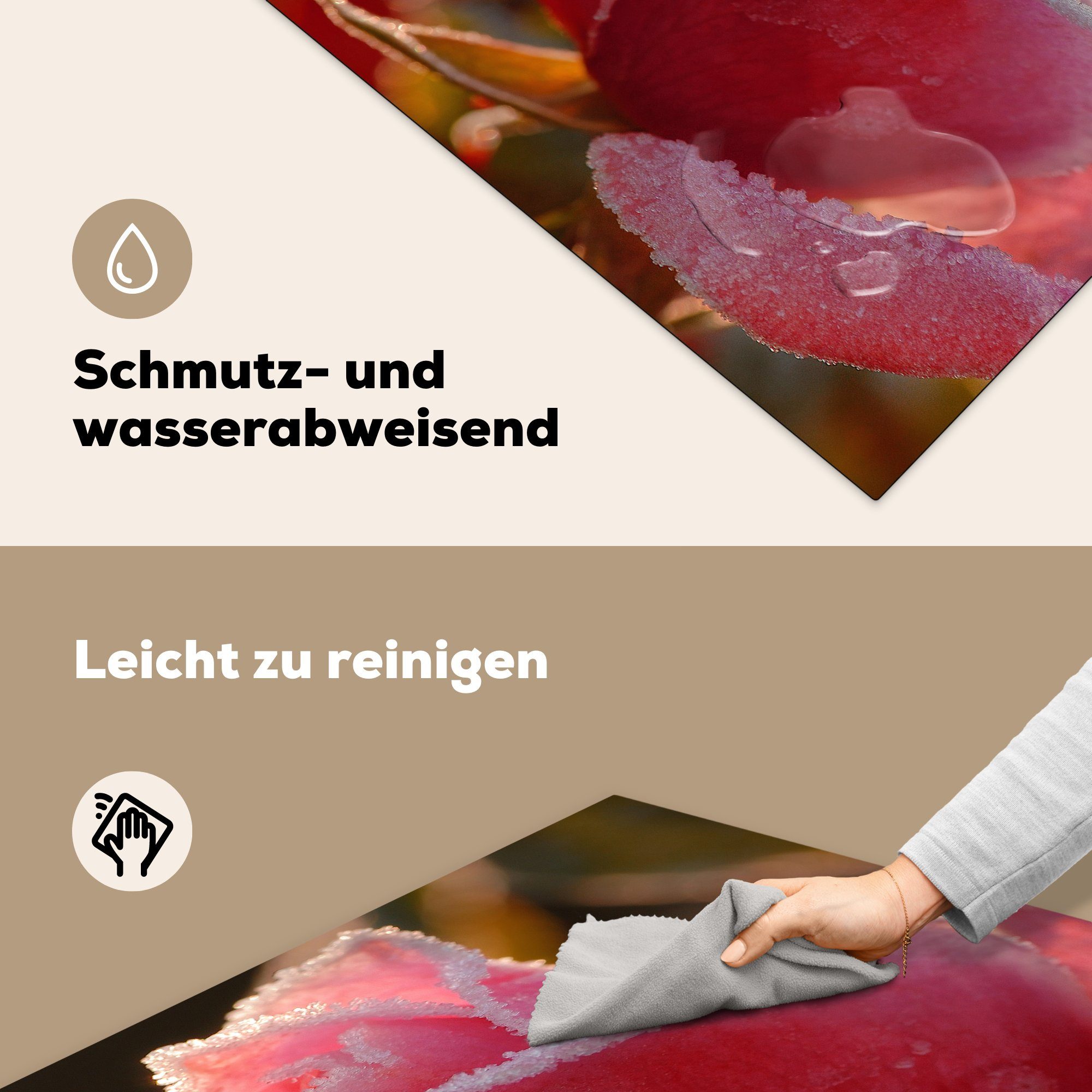 Ceranfeldabdeckung, für Vinyl, Rose, cm, Arbeitsplatte 78x78 MuchoWow (1 Gefroren küche - Herdblende-/Abdeckplatte tlg),