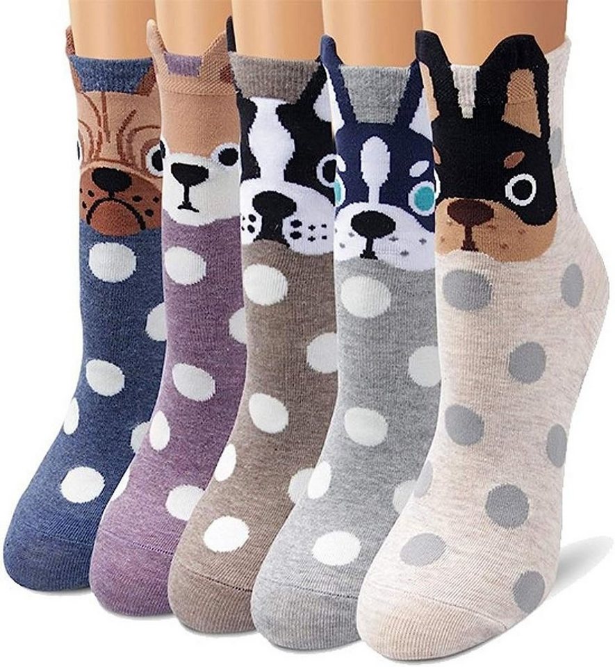 Alster Herz Freizeitsocken 4 oder 8 Paar Socken mit Hundemotiven, lustig,  Tierliebe, Mode, A0414 (4-Paar) sehr weich, dehnbar