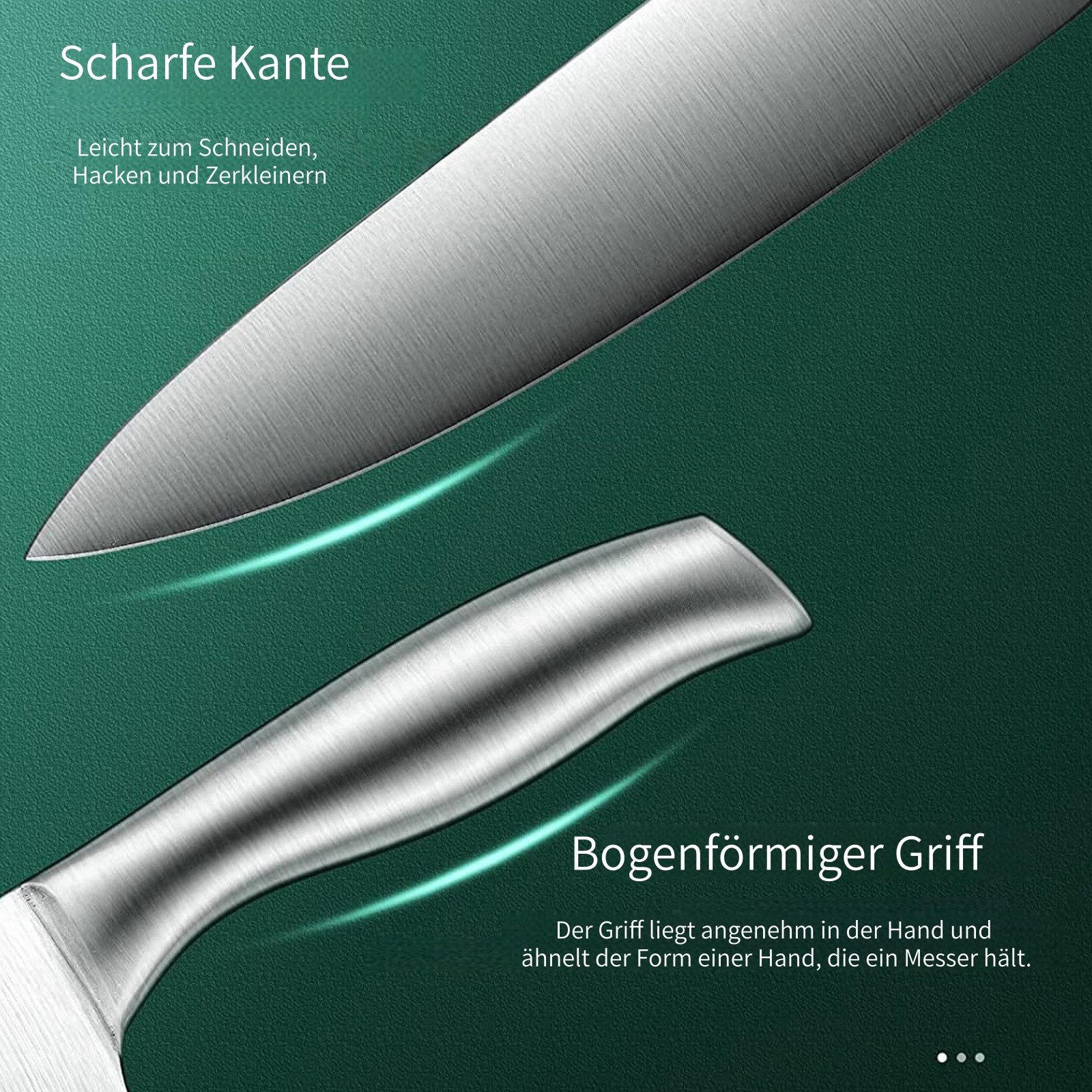 D.Perlla Messer-Set 16-teiliges Küchenmesserset aus Edelstahl mit Holzblock (Set, 16-tlg)