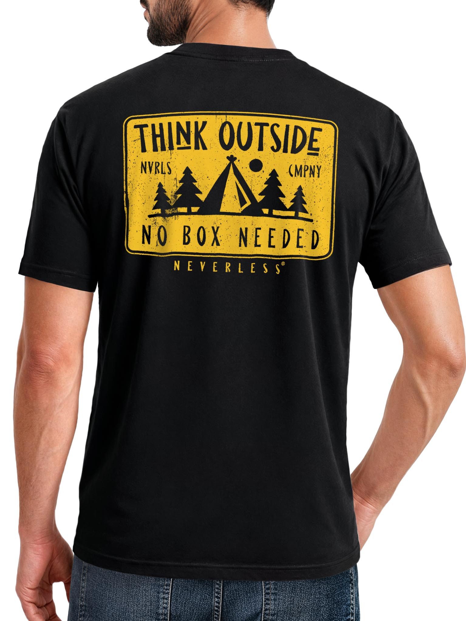 Neverless Neverless Print-Shirt Herren T-Shirt Backprint SpuchThink Outside Rückenaufdruck Wald mit Print
