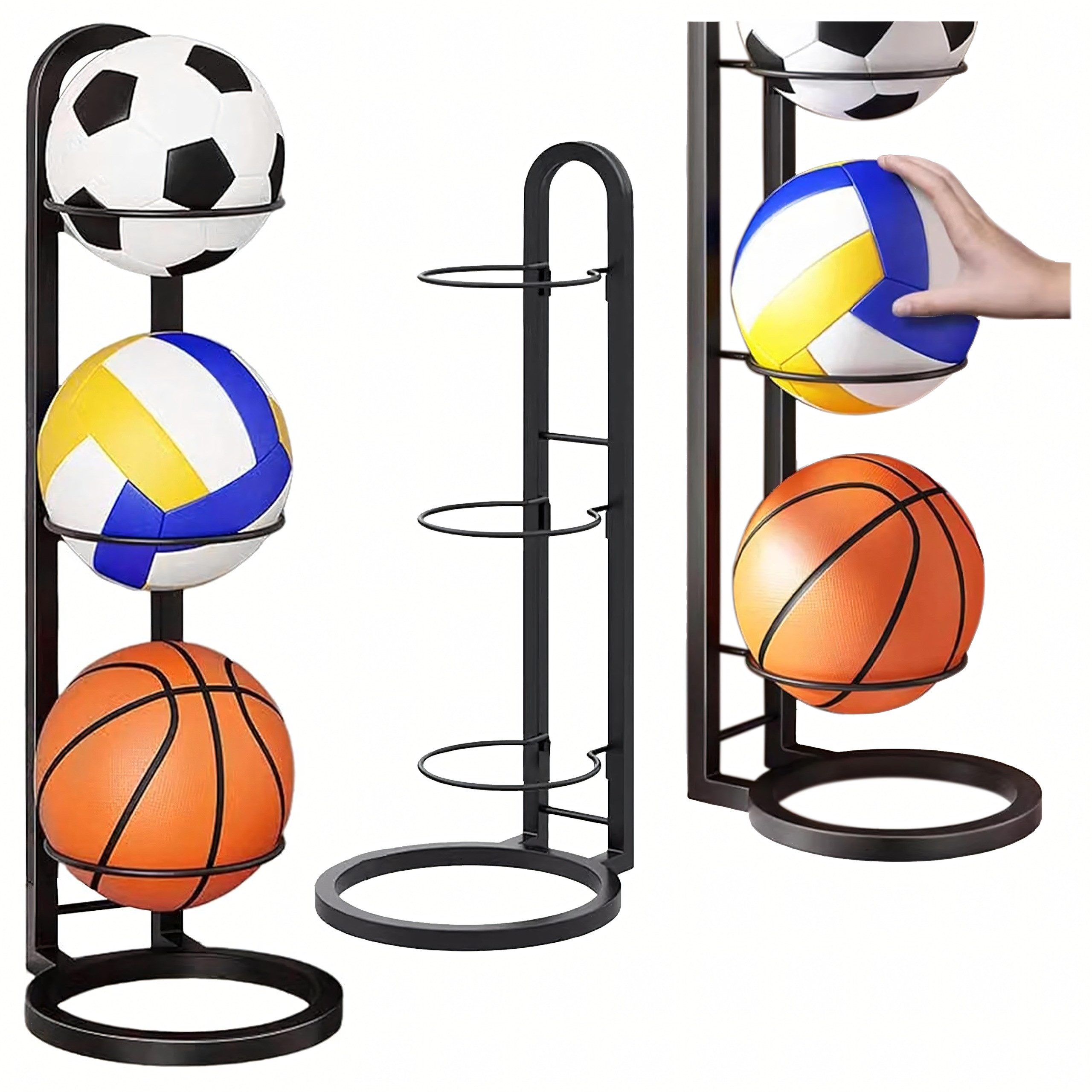 Basketballständer Standkorb Metall 3 Bälle Organizer Fußball, Basketball, Volleyball.