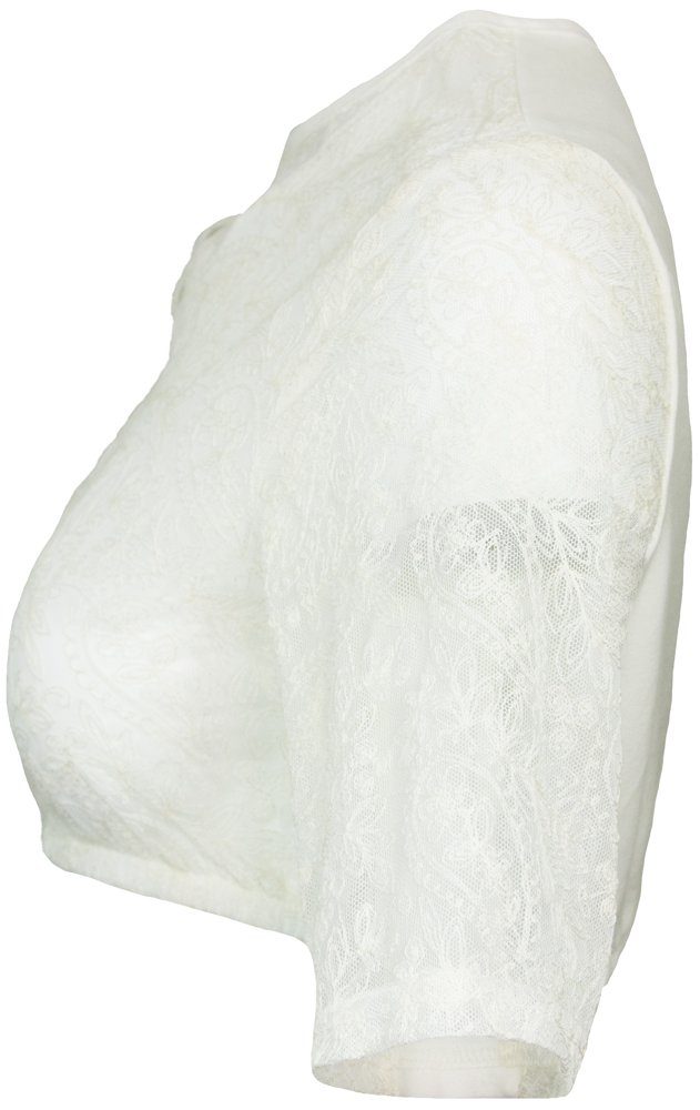Bergweiss Trachten Dirndlbluse Hochgeschlossene Damen Spitzen Halbarm Bluse Xia - Ecru