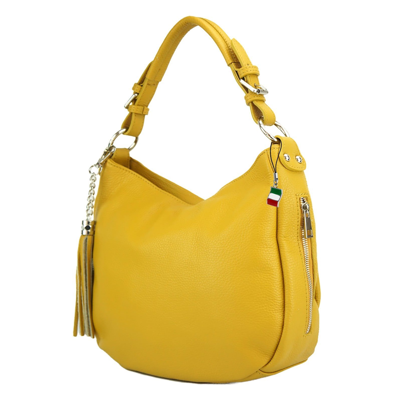 FLORENCE Schultertasche Florence Echtleder Damen Hobo Bag gelb (Schultertasche), Damen Leder Schultertasche, Shopper, gelb ca. 30cm