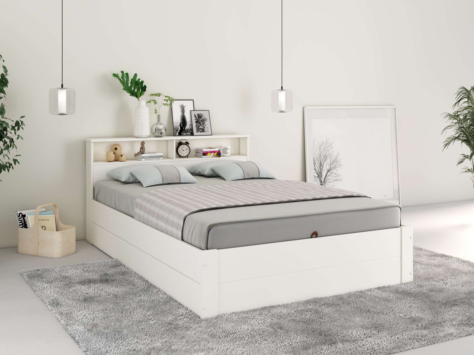 OTTO home Stauraumbett MAREILLES, Bett, Made in Europe, FSC® zertifiziertes Massivholz (140x200cm und 180x200cm), Massivholz, Hebemechanismus, Stauraum im Kopfteil und unter dem Bett