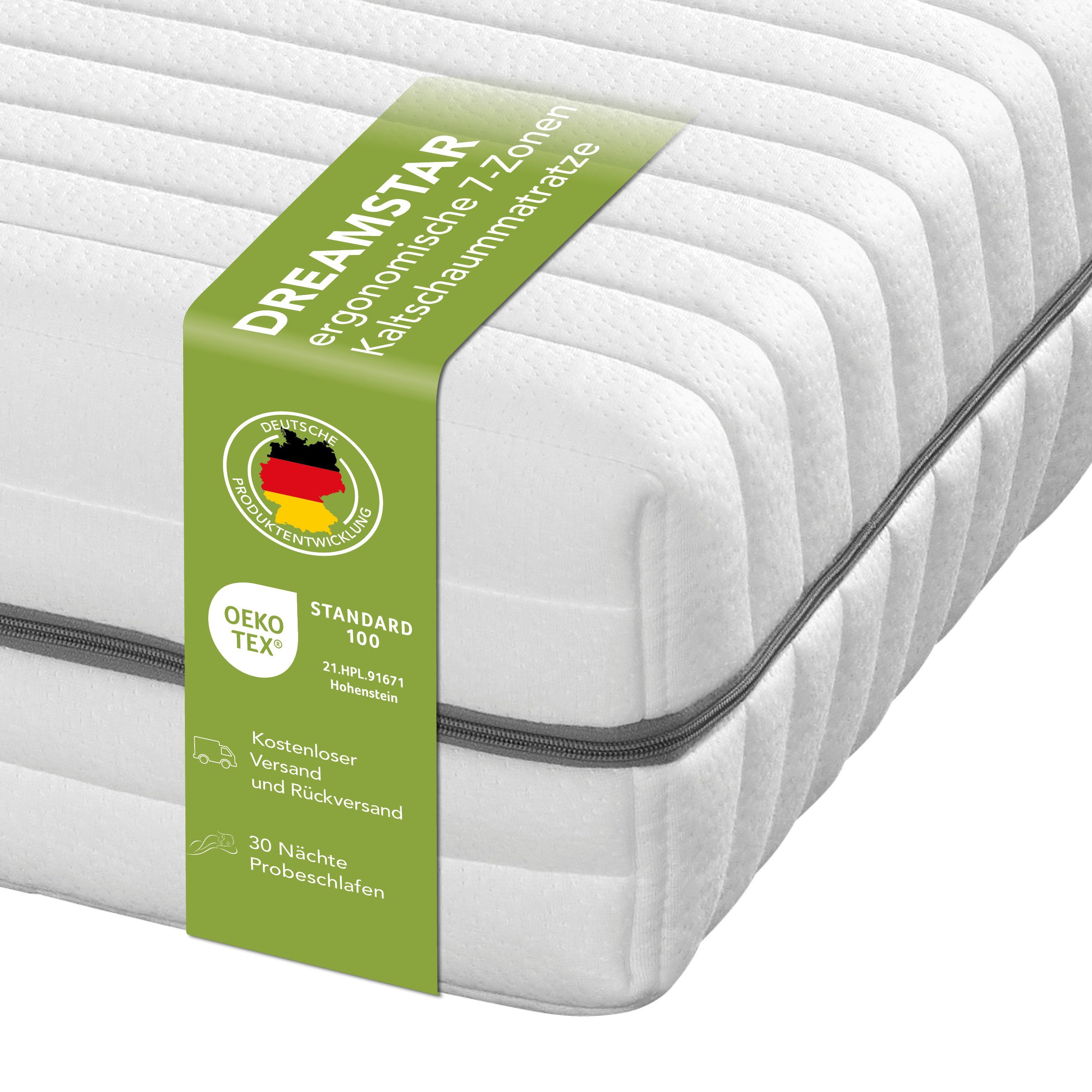 Kaltschaummatratze Silber, 7 Zonen Matratze 90x200 cm, 140x200 cm, Dreamstar, 24 cm hoch, H2/H3/H4, ergonomisch und atmungsaktiv, für jede Schlafposition