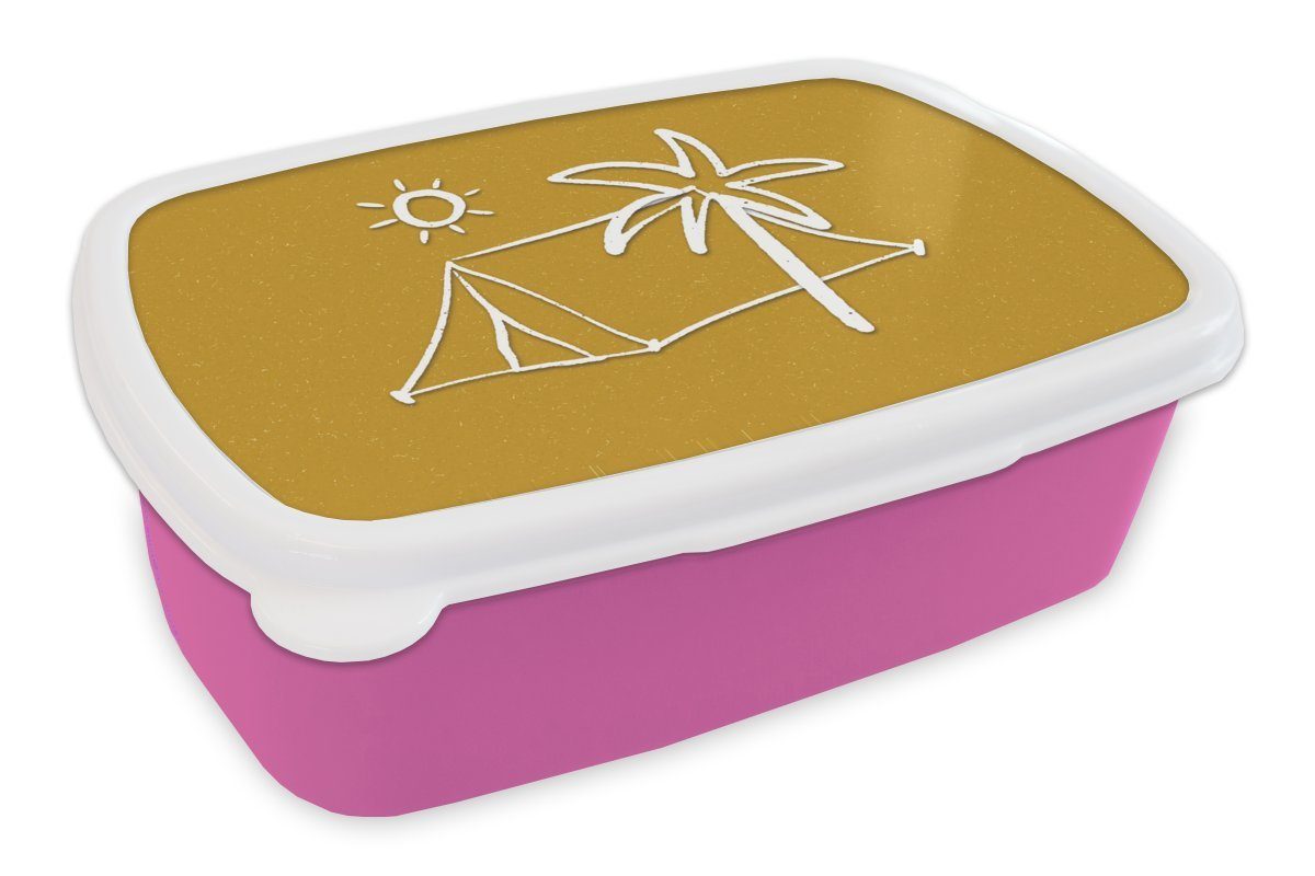 MuchoWow Lunchbox Sommer - Zelt - Palme, Kunststoff, (2-tlg), Brotbox für Erwachsene, Brotdose Kinder, Snackbox, Mädchen, Kunststoff rosa
