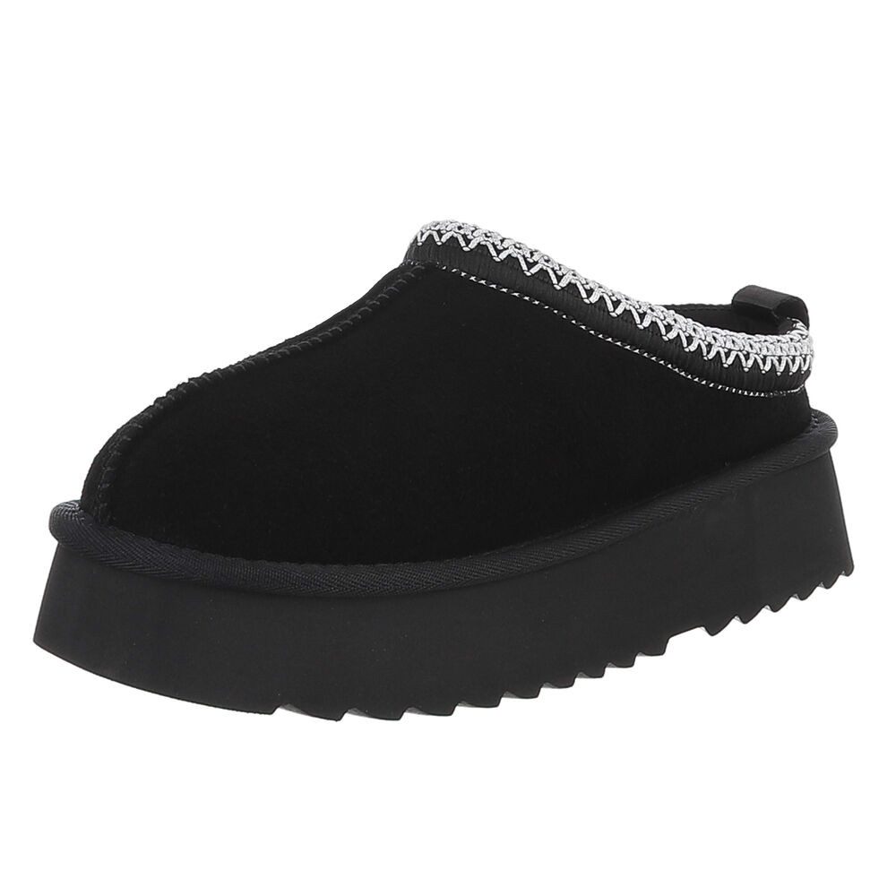 Ital-Design Echtleder Damen Slip-on Plateau Clog mit Profilsohle Snowboots (92392439) Flach Stiefeletten in Schwarz