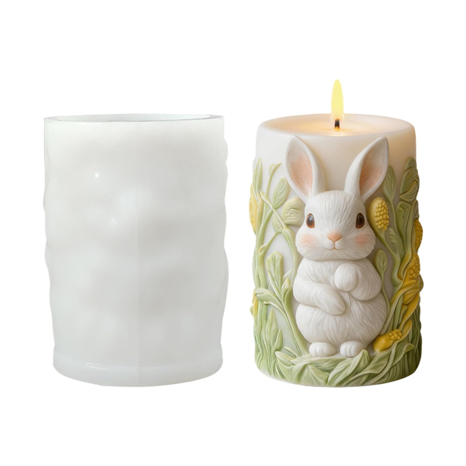 FOUORTUNATE-BEE Modellierwerkzeug Oster Kerzenform Silikon – Zylinderform mit Hasenrelief 2er, Silikonform für Kerzen, Gips, Ton, Zement & Resin Deko