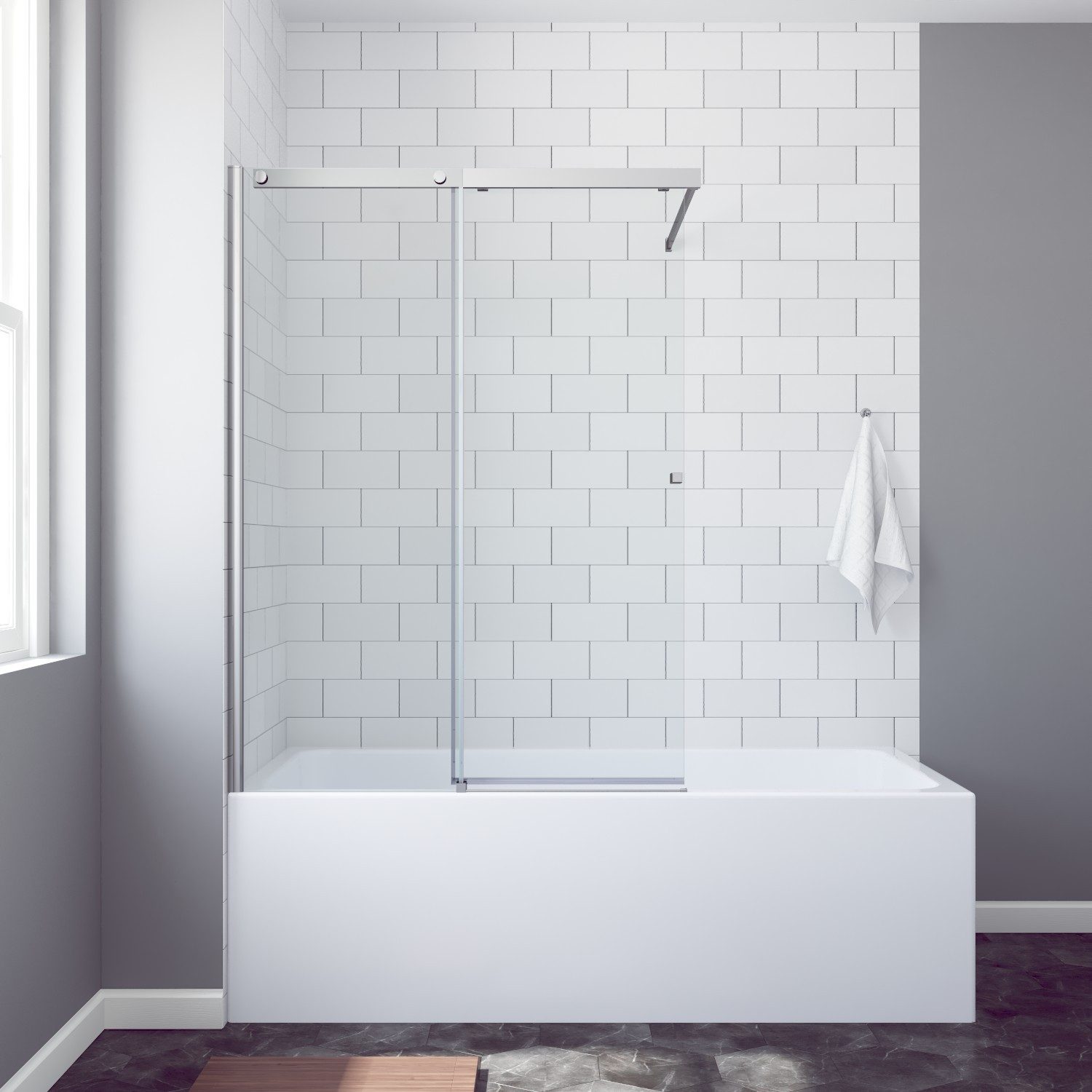 AQUALAVOS Badewannenaufsatz 110x150 cm Duschwand für Badewanne mit Schiebetür Badewannenaufsatz, 6 mm Einscheiben-Sicherheitsglas (ESG) mit Nanobeschichtung, Versteckte Gleitrollen, mit Stabilisator, links und rechts montierbar