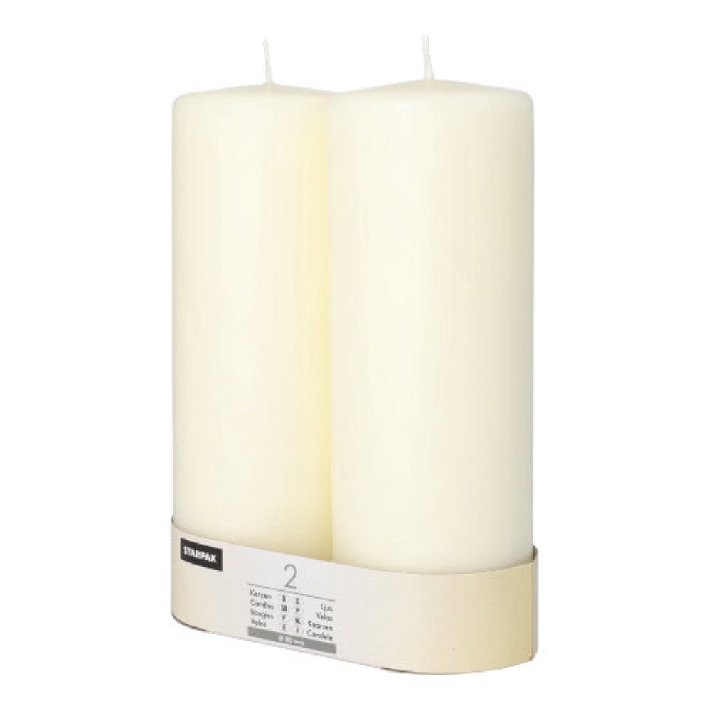 Starpak Stumpenkerze 2 Stumpenkerzen Ø 80 mm · 220 mm elfenbein "Ivory" mit Flachkopf