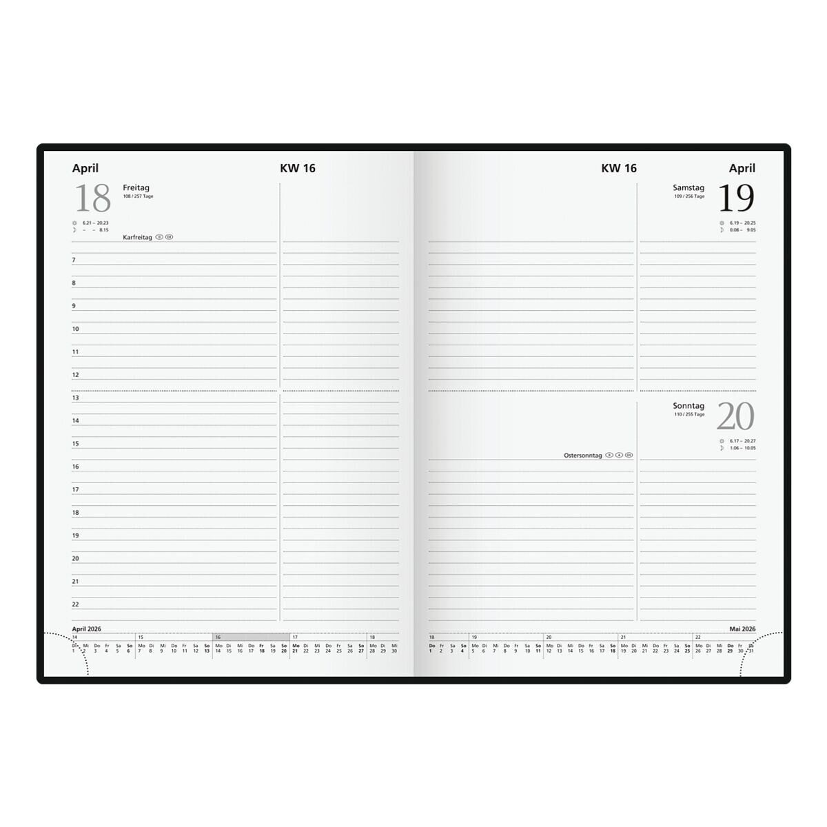 GLOCKEN Buchkalender, für 2026, 1 Seite = 1 Tag (Sa/So = 1 Seite)