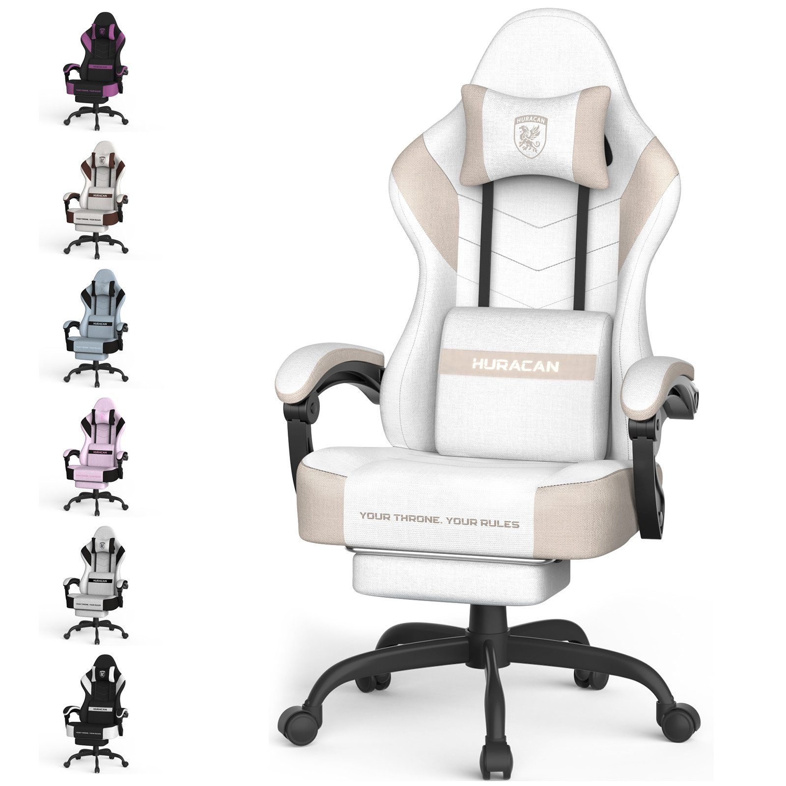 Huracan Gaming-Stuhl Gaming Sessel,PC Stuhl mit Kopfstütze,Lumbarstütze,Fußstütze (Ergonomischer Gaming-Stuhl,90°–135° Neigung), 360° Drehbarer,ergonomisch Gamer Stuhl