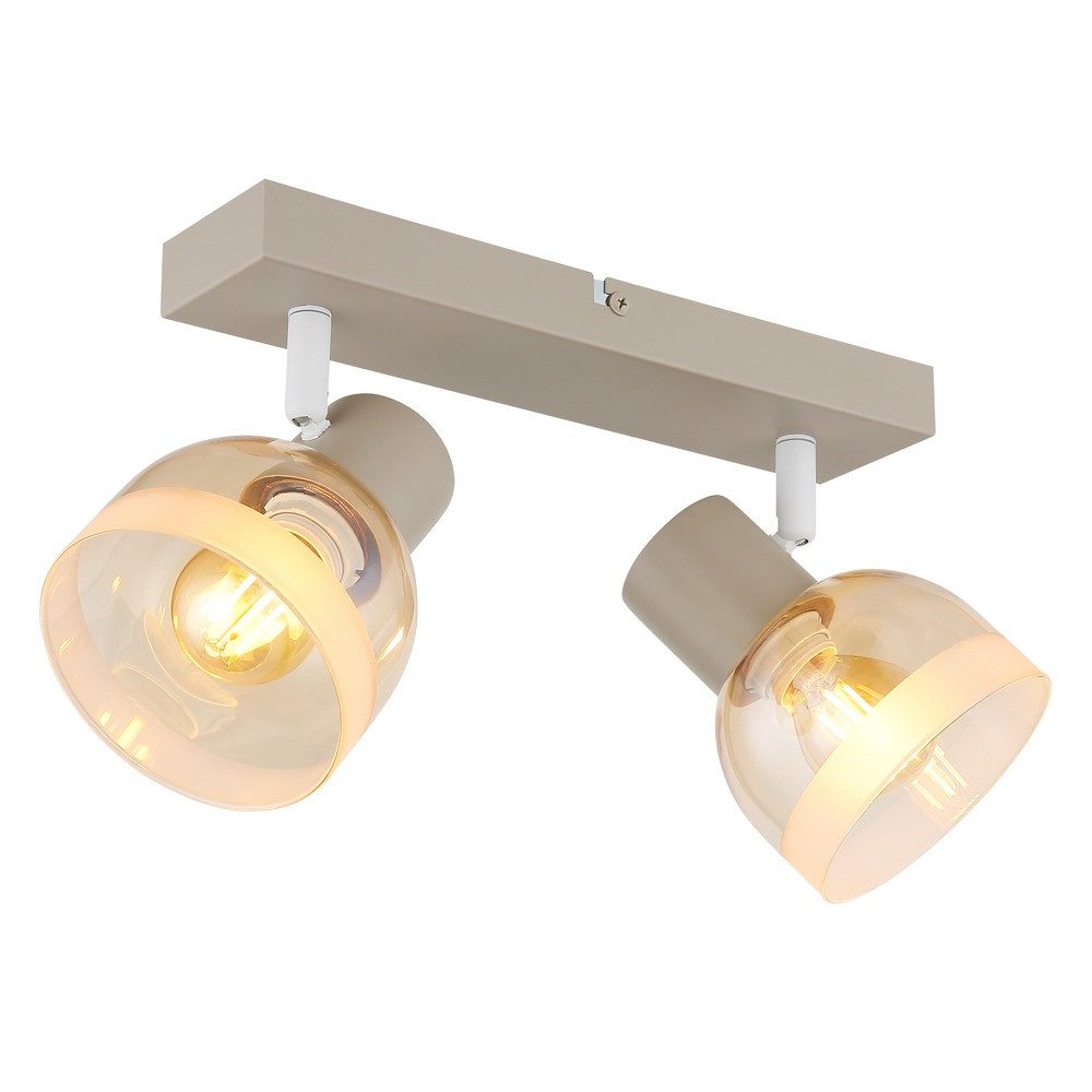 GLOBO LIGHTING Deckenspots, Leuchtmittel nicht inklusive, Deckenstrahler Metall Glas Beige Beweglicher Spot 2-Flammig L 26 cm