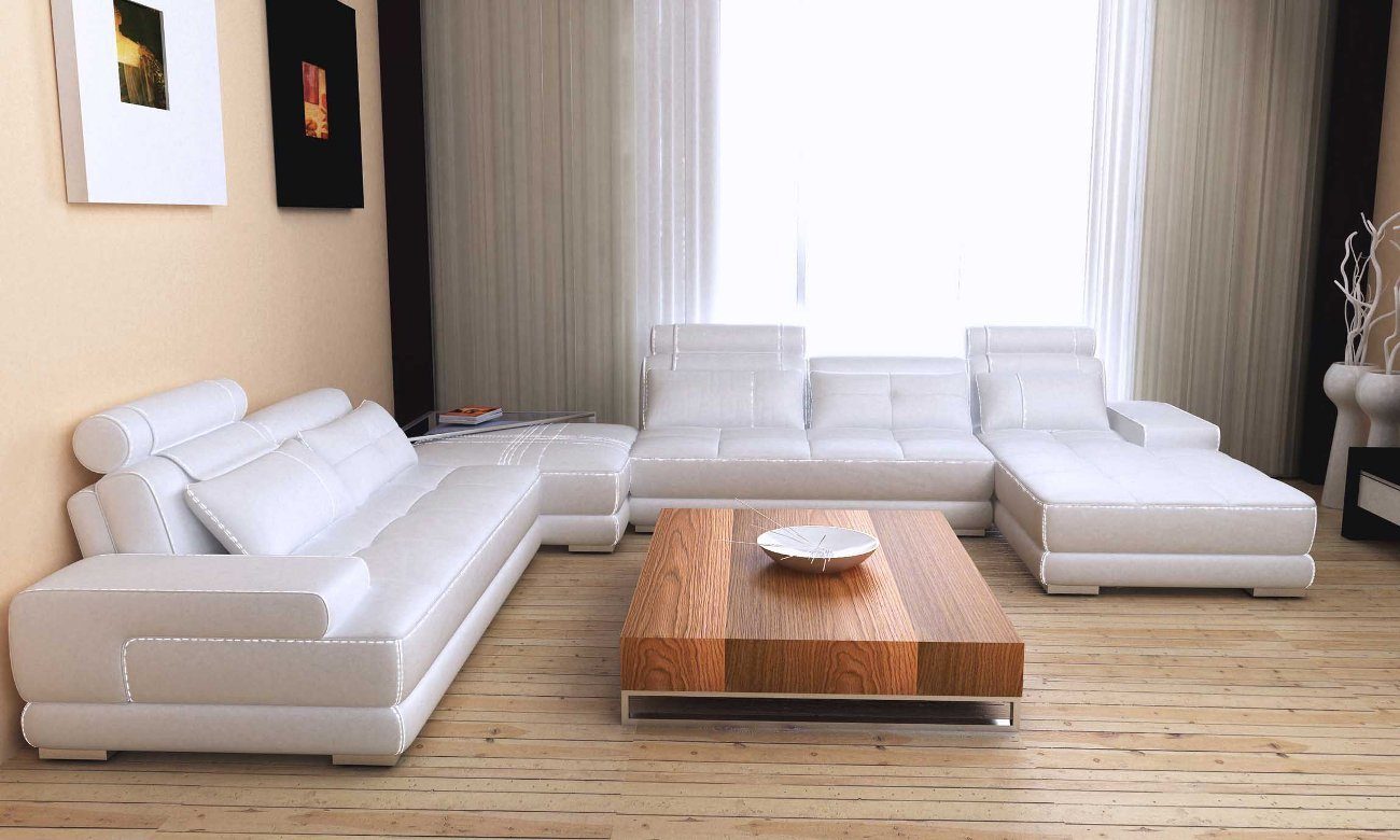 JVmoebel Ecksofa Sofas Wohnlandschaft Design Ecksofa Leder Neu U Form Sofa, Made in Europe Weiß
