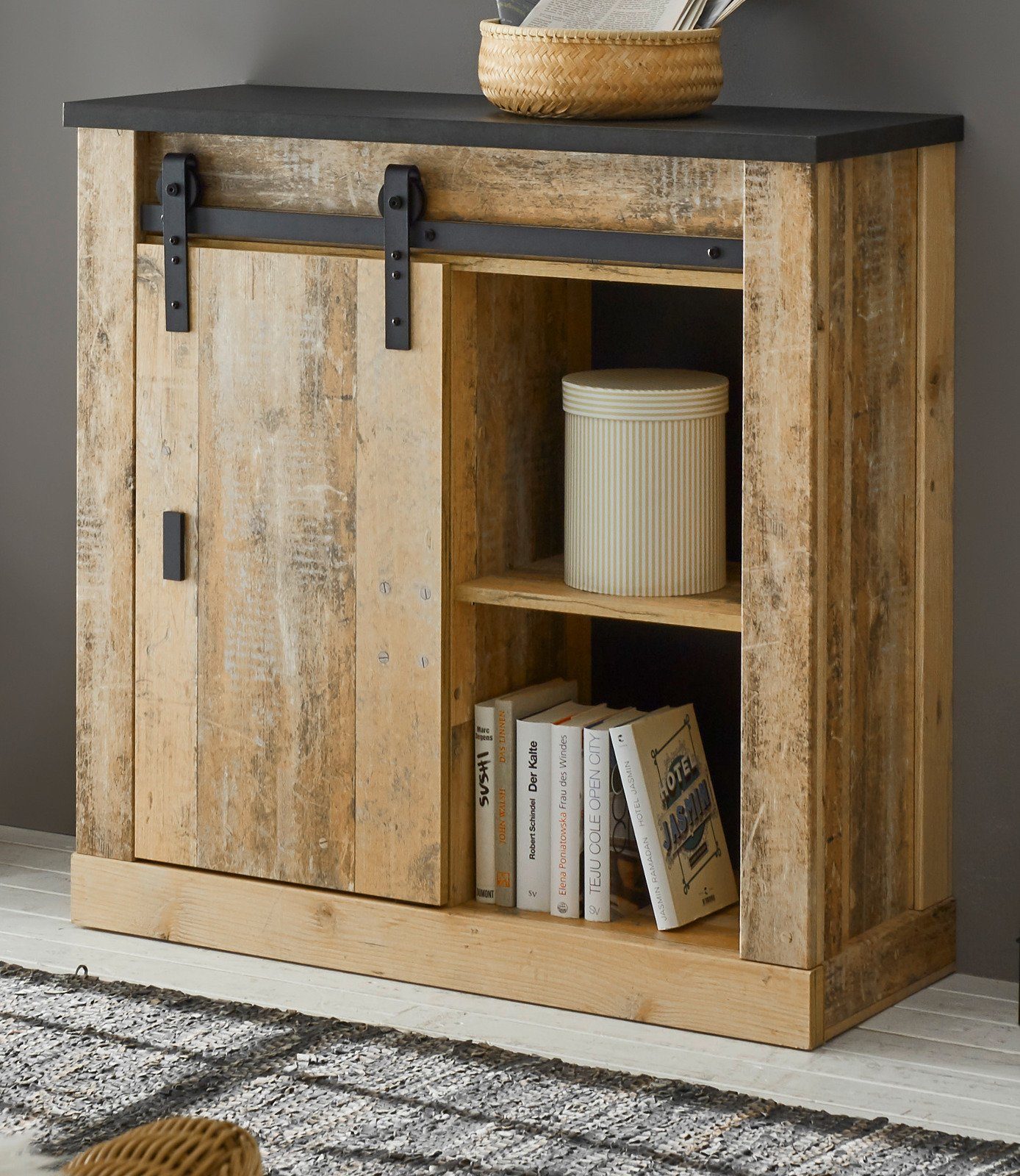 Furn.Design Kombikommode Stove (Kommode in Used Wood Vintage, 93 x 91 cm), mit Schiebetür