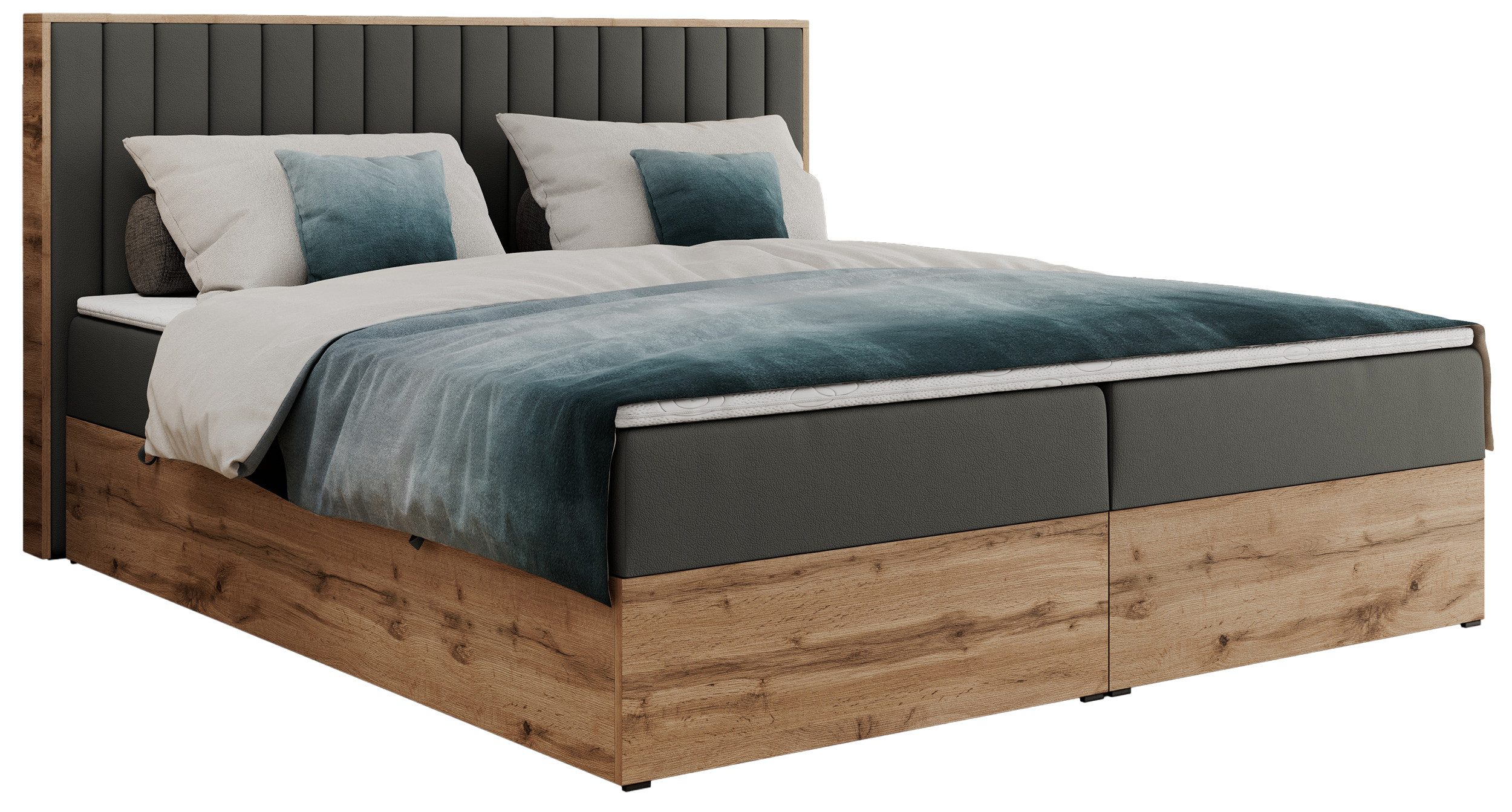MKS MÖBEL Boxspringbett ALBERO 4 (Set, Packung, Kopfteil, Topper T25/Visco, Bettkästen, T30-Schaum, Polsterbett), mit Bettkasten, Doppelbett mit Kopfstütze, Möbelplatten, Matratze