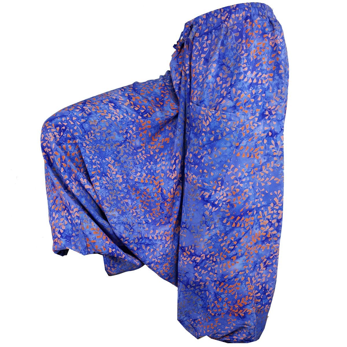 PANASIAM Relaxhose Aladinhose Wachsbatik Haremshose aus 100% natürlicher Viskose farbenfrohe Freizeithose bequeme Sommerhose Pumphose Pluderhose B105 Capsella blue