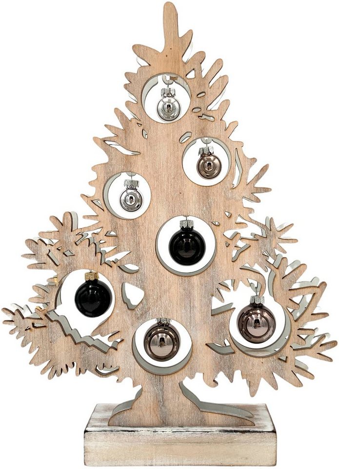 LED Baum Weihnachtsdeko, Timerfunktion, LED fest integriert, Warmweiß,  Dekotanne aus Holz, mit Weihnachtskugeln verziert, Höhe ca. 34 cm