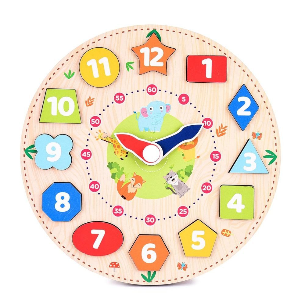 Webby Toys Uhr Holz Lernuhr – 12-teiliges Puzzle-Spielzeug für Kinder (Mit drehbaren Zeigern & stabiler Bauweise, ideal für Kinder)