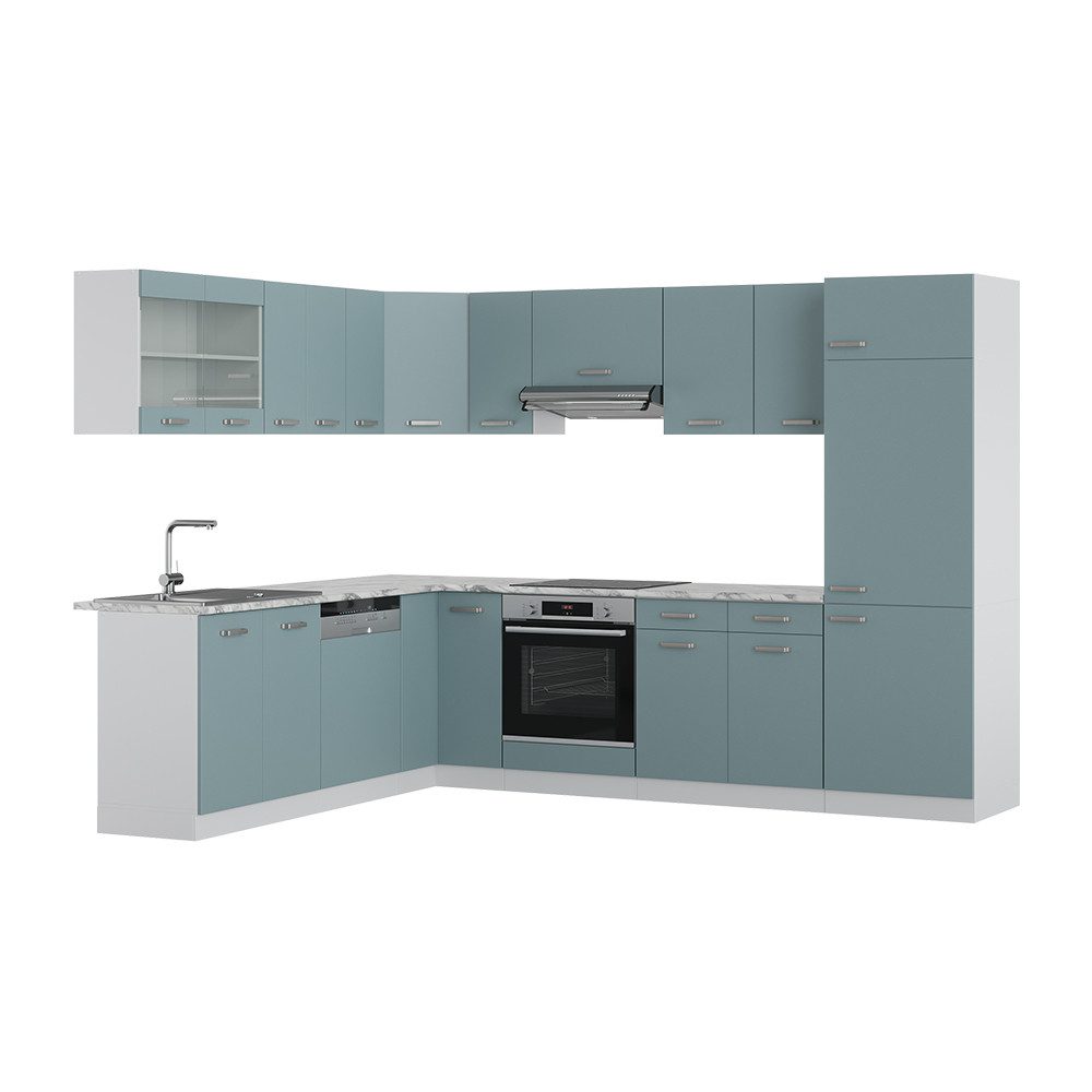 Vicco Winkelküche R-Line, Blau-Grau/Weiß, 227 x günstig online kaufen