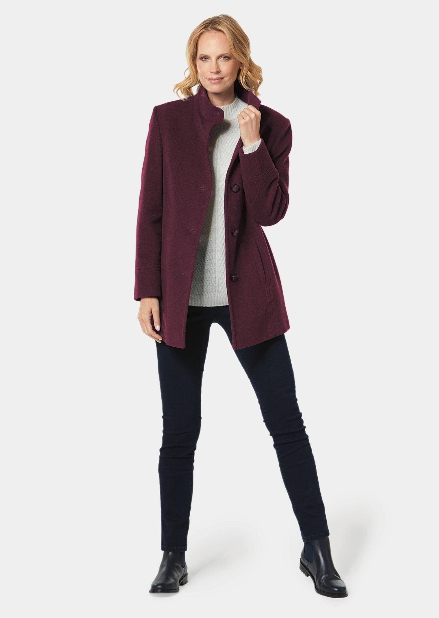 GOLDNER Wolljacke Eleganter Wintermantel mit Stehkragen Longmantel mit Knöpfen, Schubtaschen und Langarm