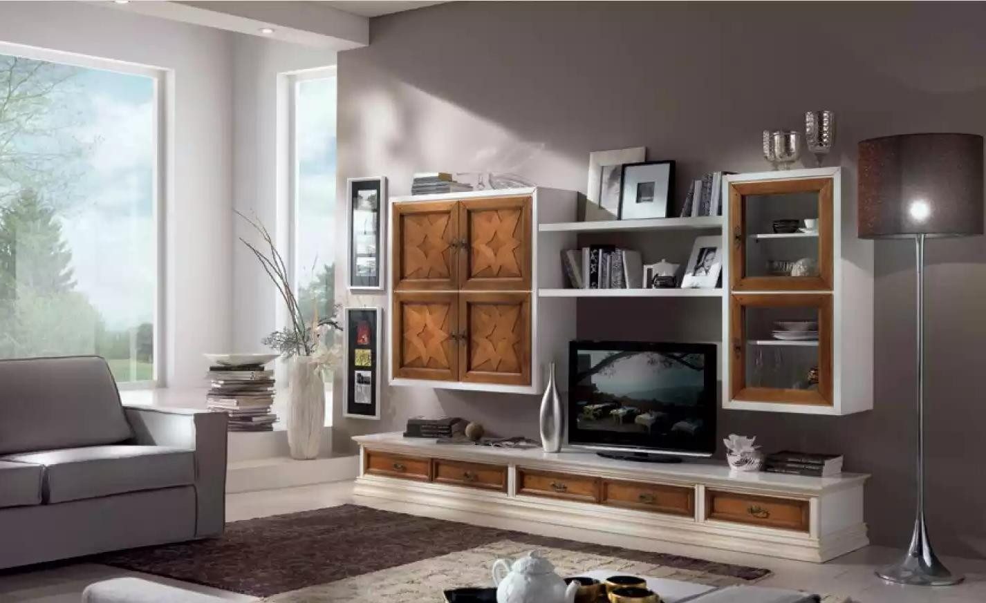 Xlmoebel Wohnwand Italienische Holz-Anrichte mit elegantem Design und Stauraum, (Wohnwand), Hergestellt in Europa