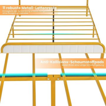 KOMFOTTEU Metallbett Bettgestell, mit Hohem Kopfteil & Fußteil aus Samtstoff & Lattenrost