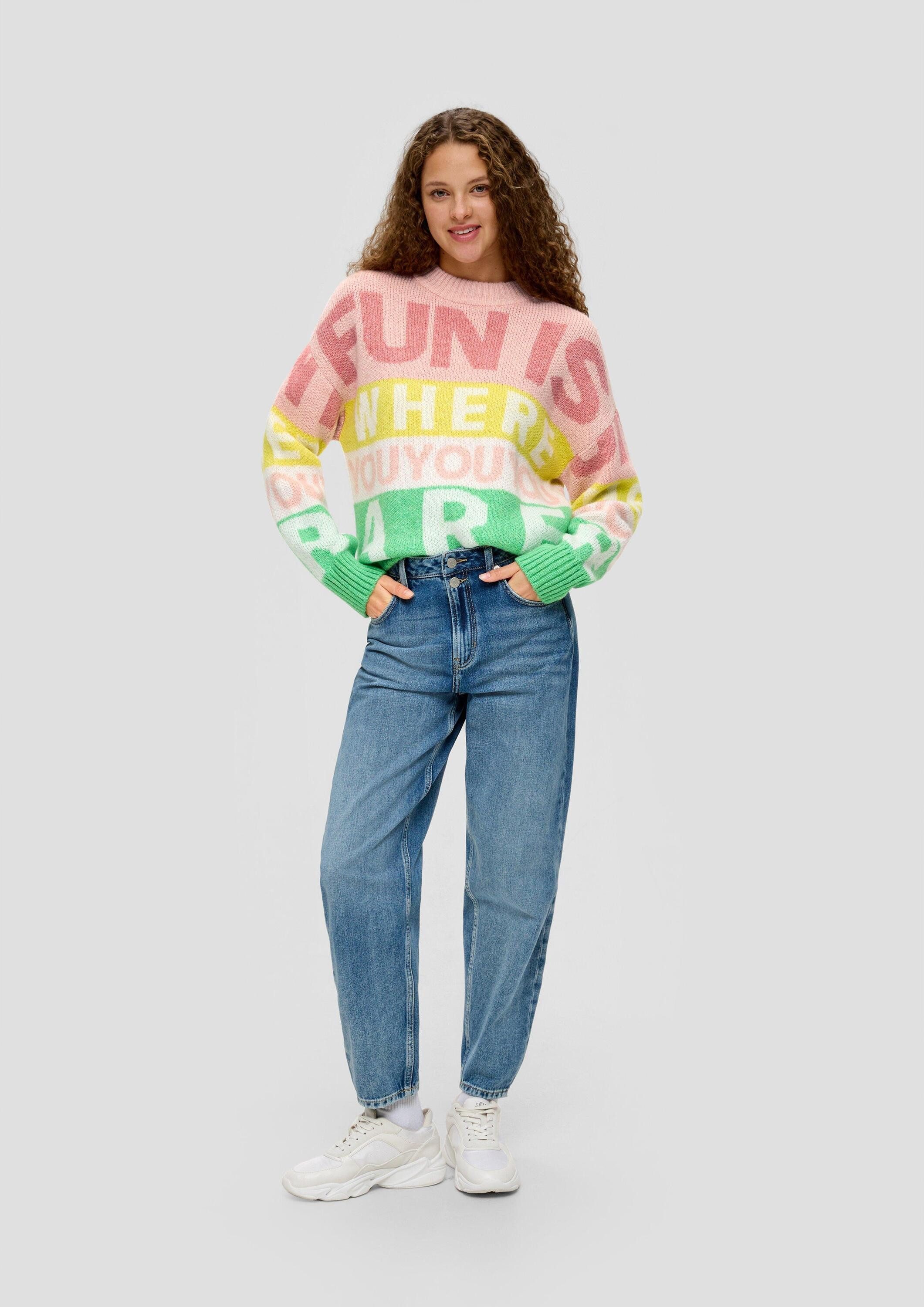 QS Longpullover Strickpullover Jacquard-Pullover aus Strick