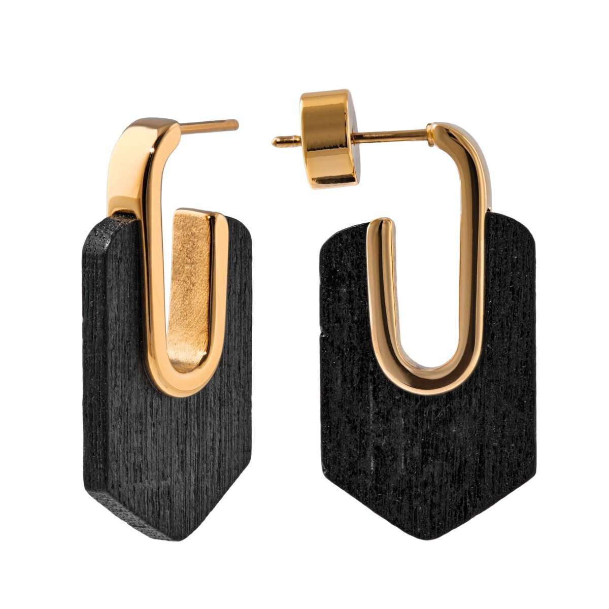 Holzkern Paar Ohrstecker 9010631023157, für Damen Sequoia Walnuss/Goldfarben II
