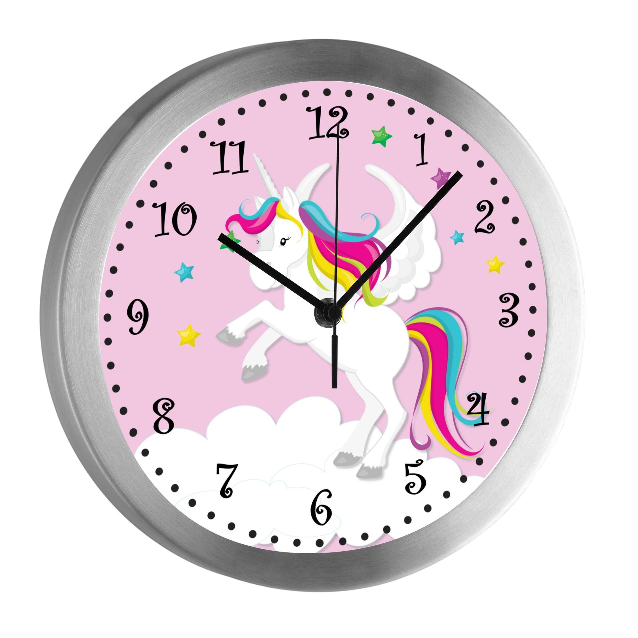 CreaDesign Funkwanduhr Funkuhr, Kinder Wanduhr, Kinderuhr, Kinderzimmer Pegasus rosa (geräuscharmes Uhrwerk)