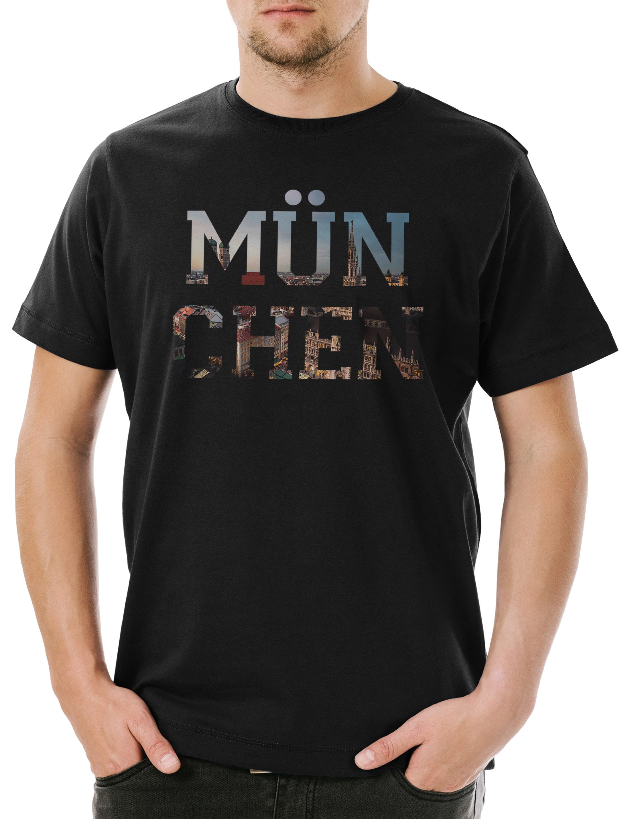Print-Shirt München Herren T-Shirt Munich Bayern Bavaria Skyline Stadt City