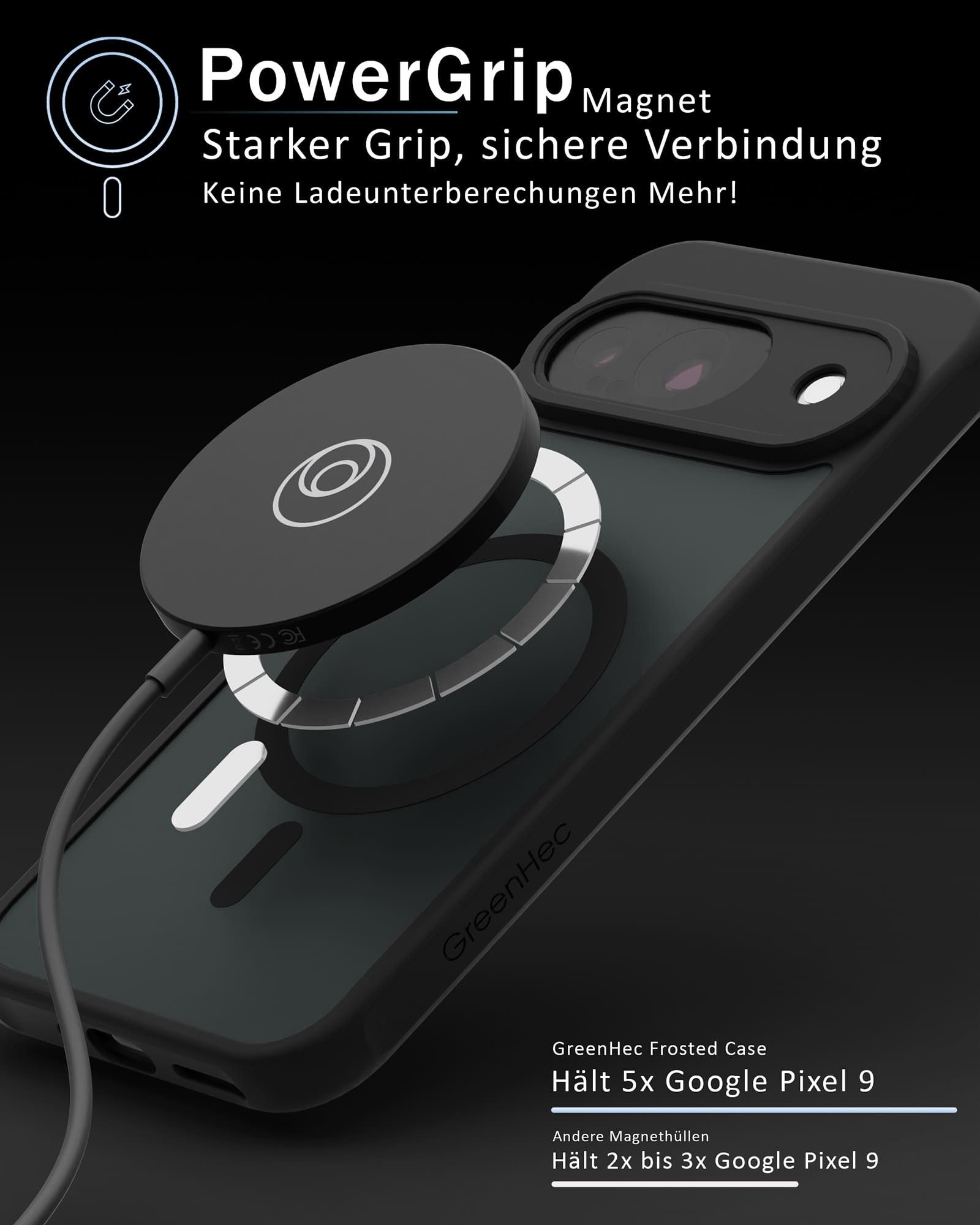 GreenHec Handyhülle Hülle Google Pixel 10 9 8 7 6 Pro XL MagSafe Case 9a 10a Magnet Schutz 7 Zoll, Cover Schwarz Magnetisch Handyhülle Pixelsnap Black Stoßfest  – Bild 3 von 5