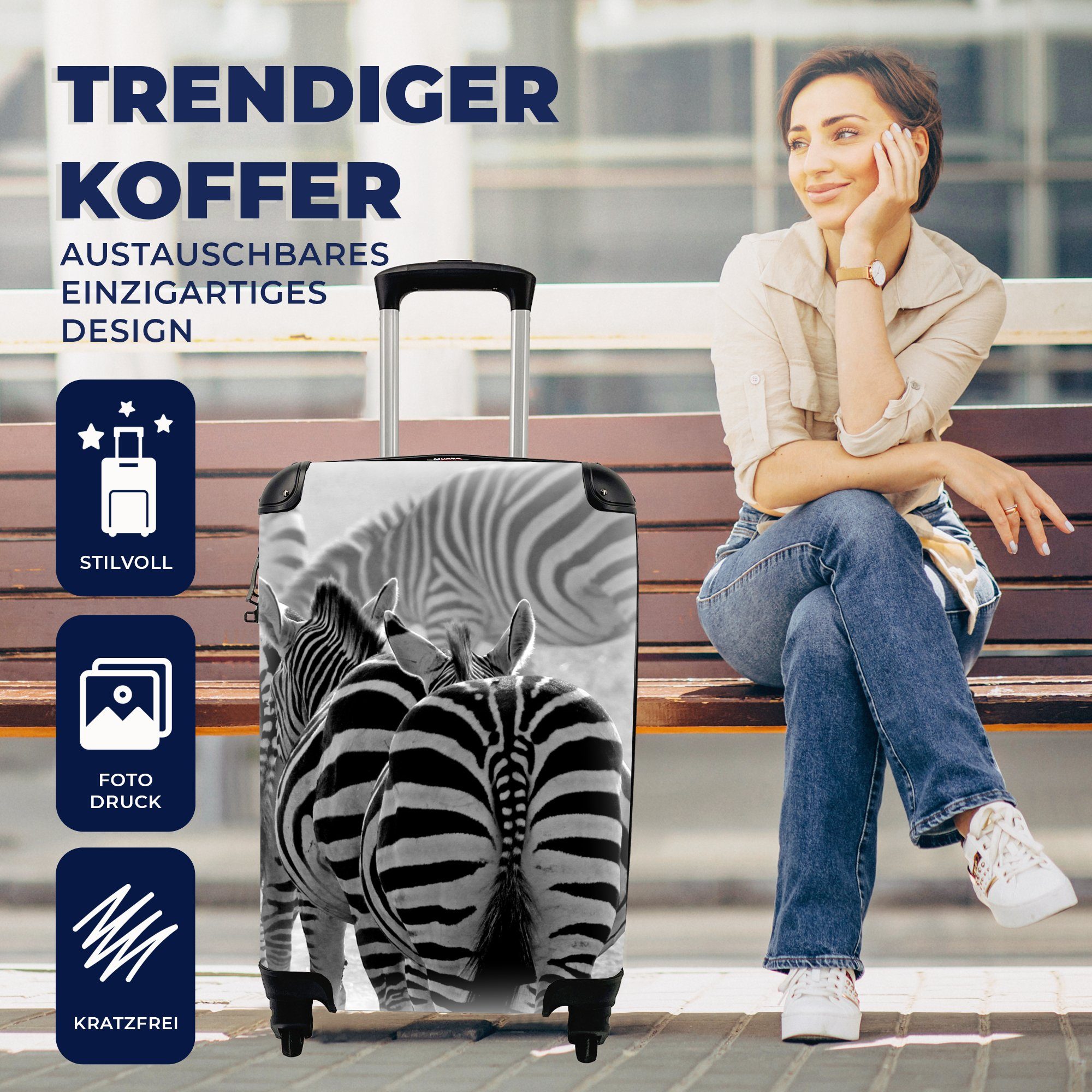 Rollen, Ferien, Trolley, MuchoWow Handgepäckkoffer rollen, mit 4 für Reisetasche Zebras, Reisekoffer Laufende Handgepäck