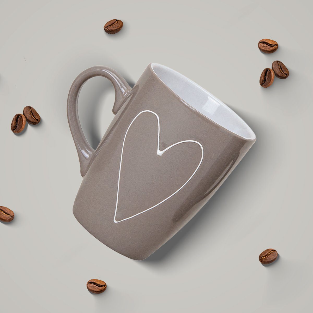 matches21 HOME & HOBBY Tasse Schöne Kaffeetassen 6er Set einfarbig mit Herzen Landhaus-Stil, 6-tlg., Keramik, Tee Kaffee-Becher, modern, grau beige weiss, 250 m – Bild 5 von 5